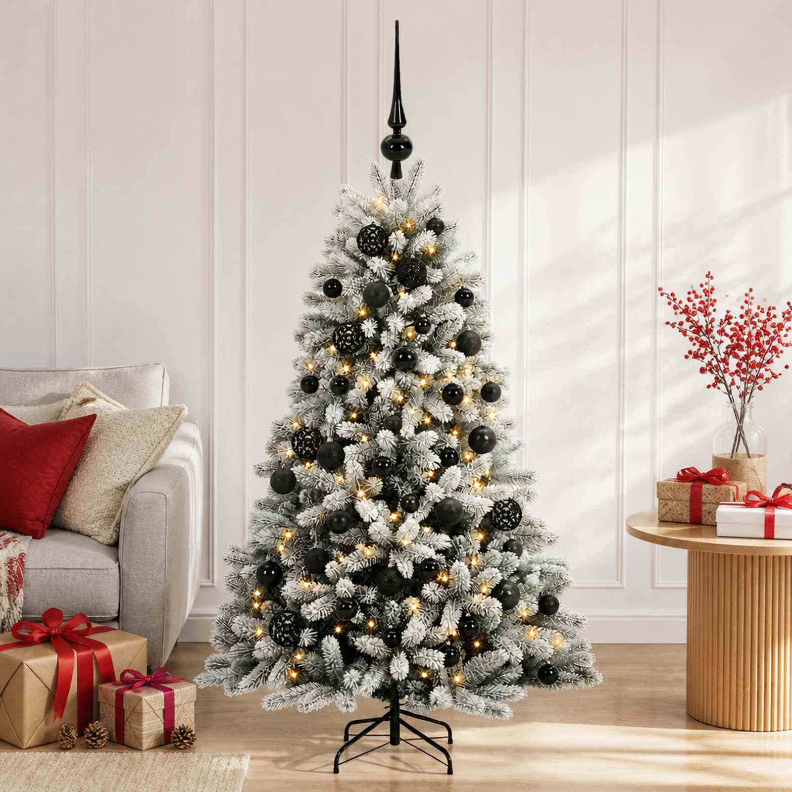 Umjetno božično drevo z okrasnimi kroglami 120 cm 150 LED