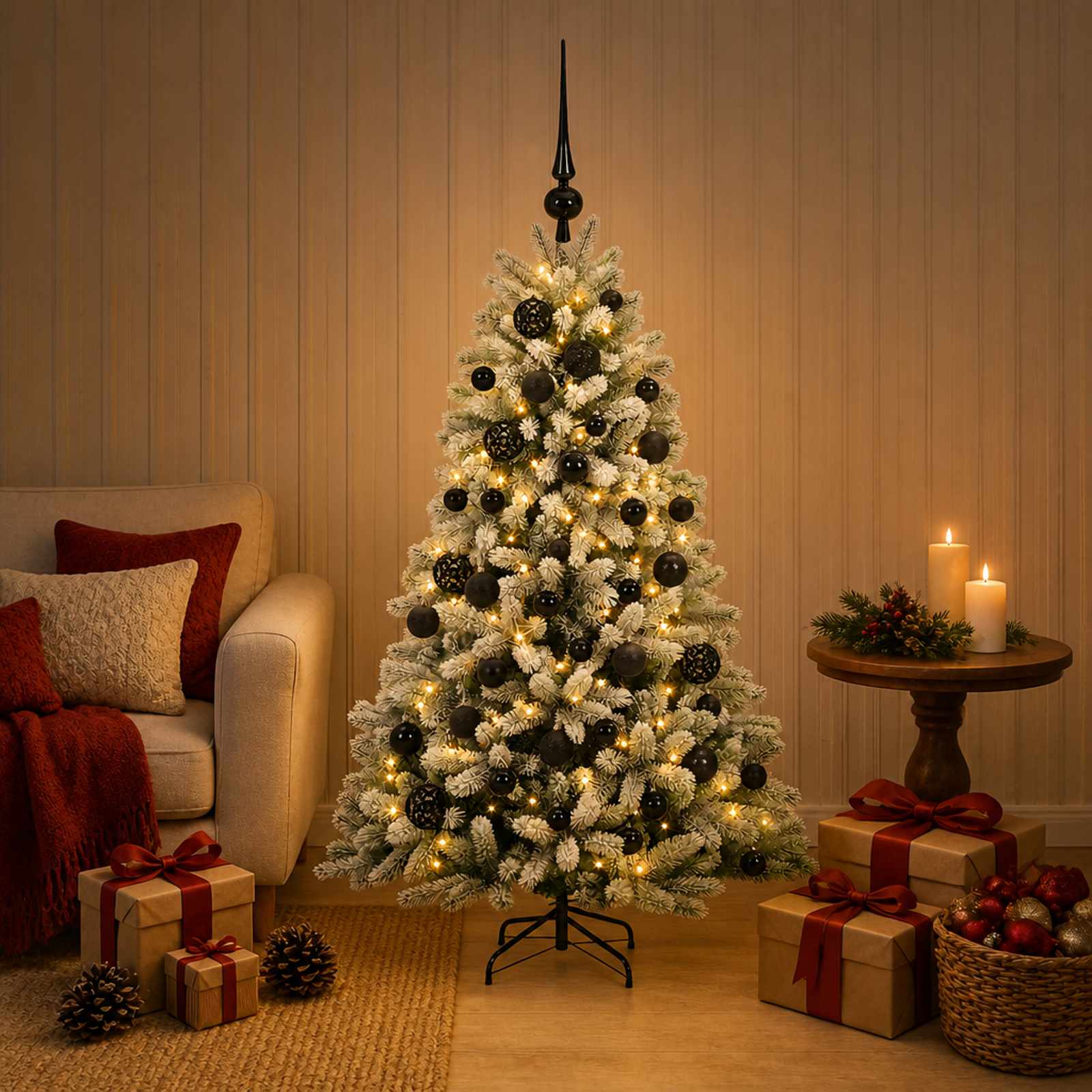 Umjetno božično drevo z okrasnimi kroglami 120 cm 150 LED