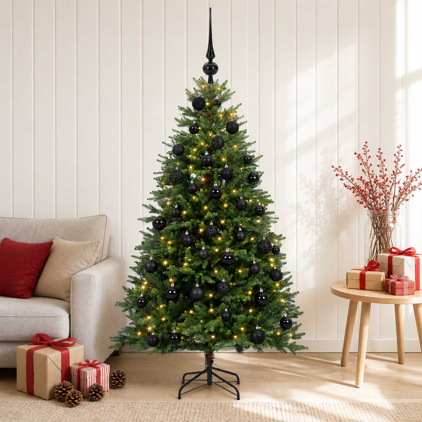 Umjetno božično drevo z okrasnimi kroglami 150 cm 150 LED