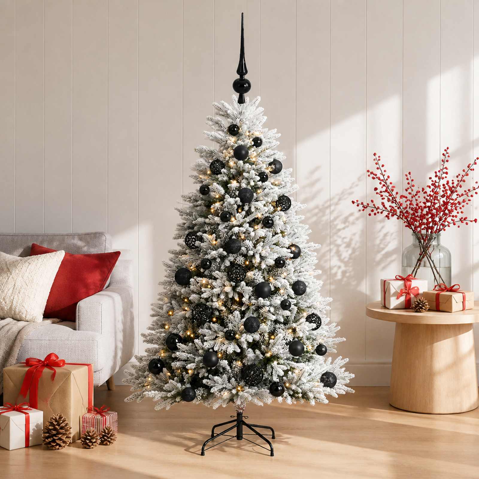 Umjetno božično drevo z okrasnimi kroglami 120 cm 150 LED