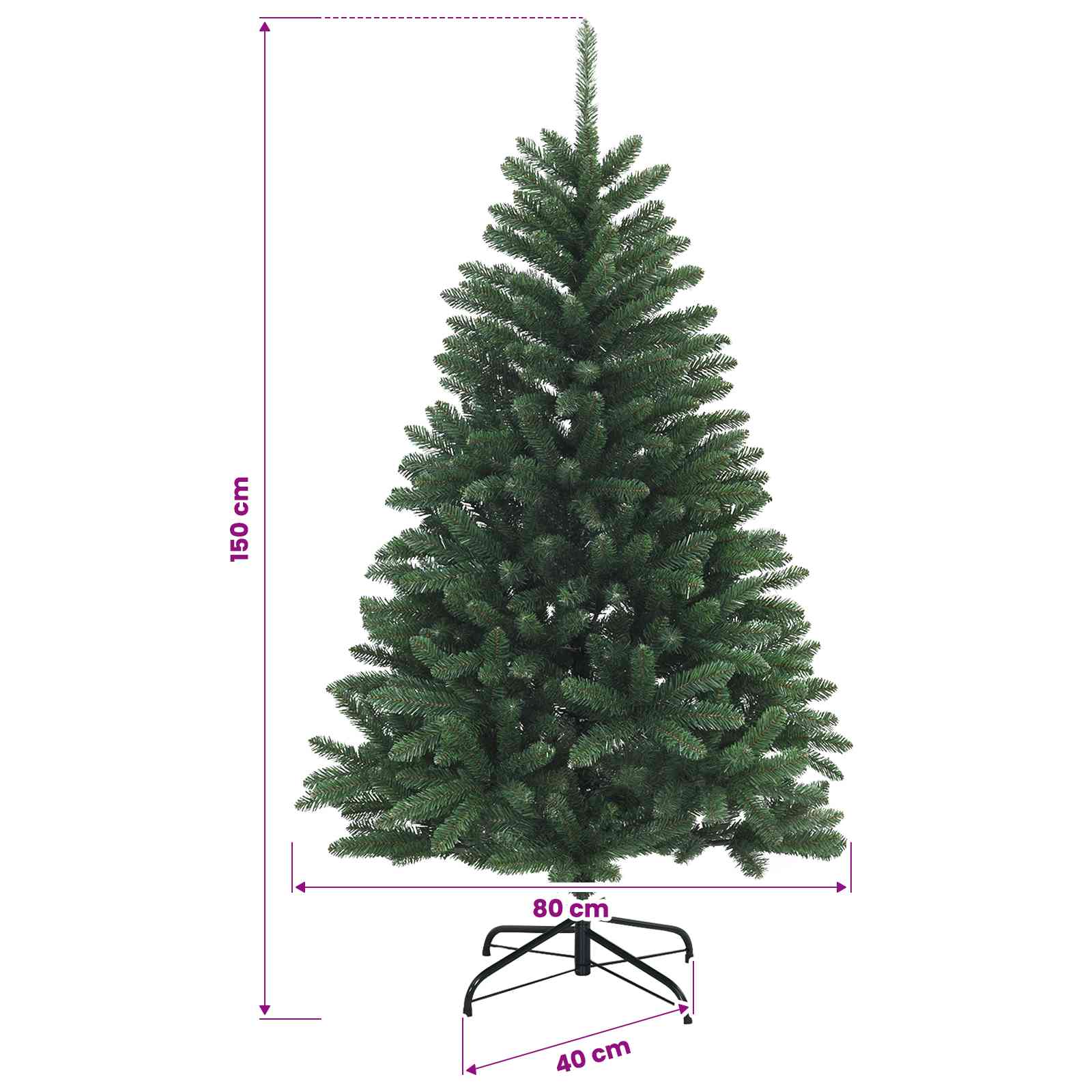 Umetno božično drevesce, srednje zeleno, z bunkicami 150 cm