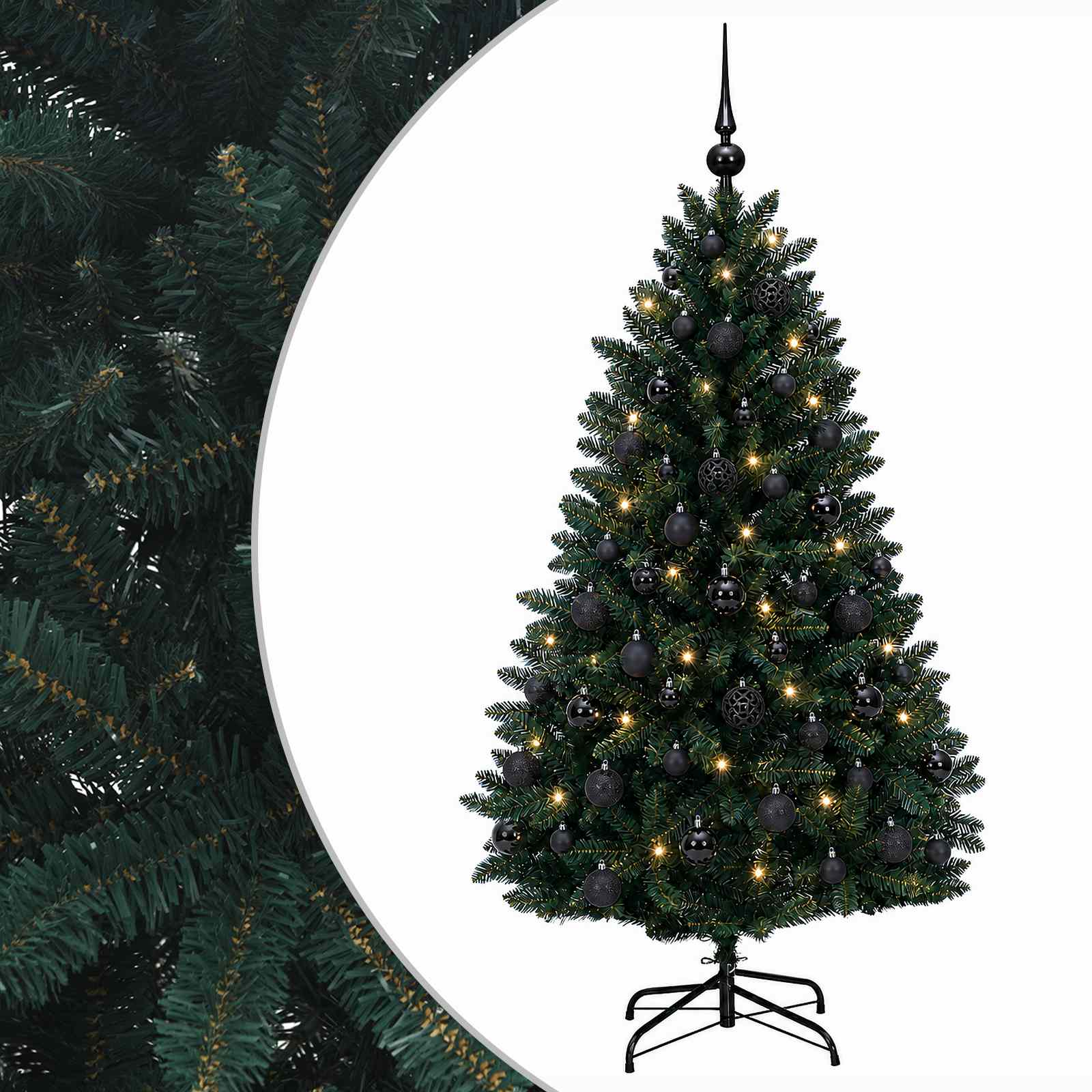 Umetna božična jelka temno zelena z bučkami 150 cm 150 LED