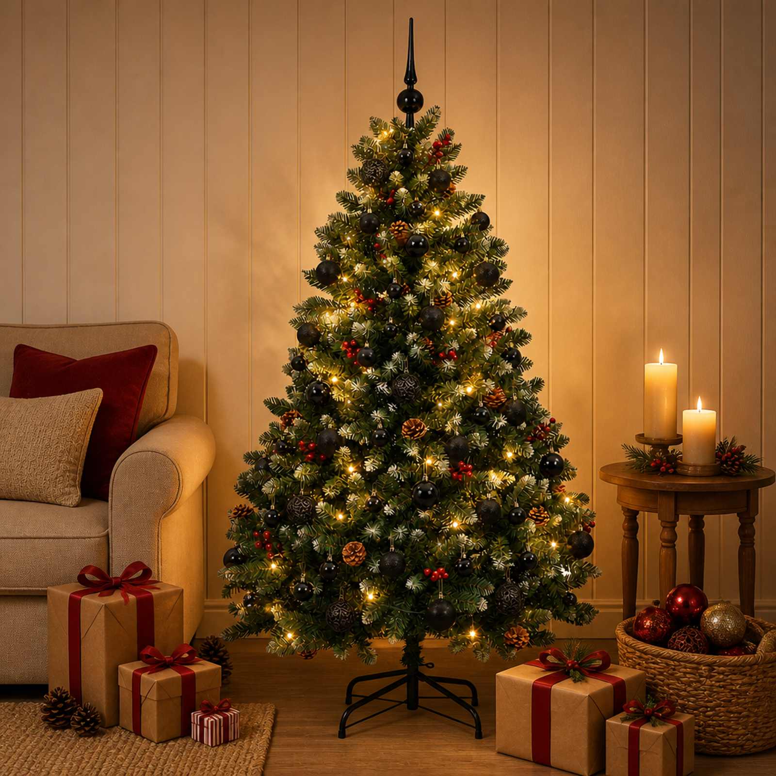 Umetno božično drevesce, zeleno, z okraski 150 cm 150 LED