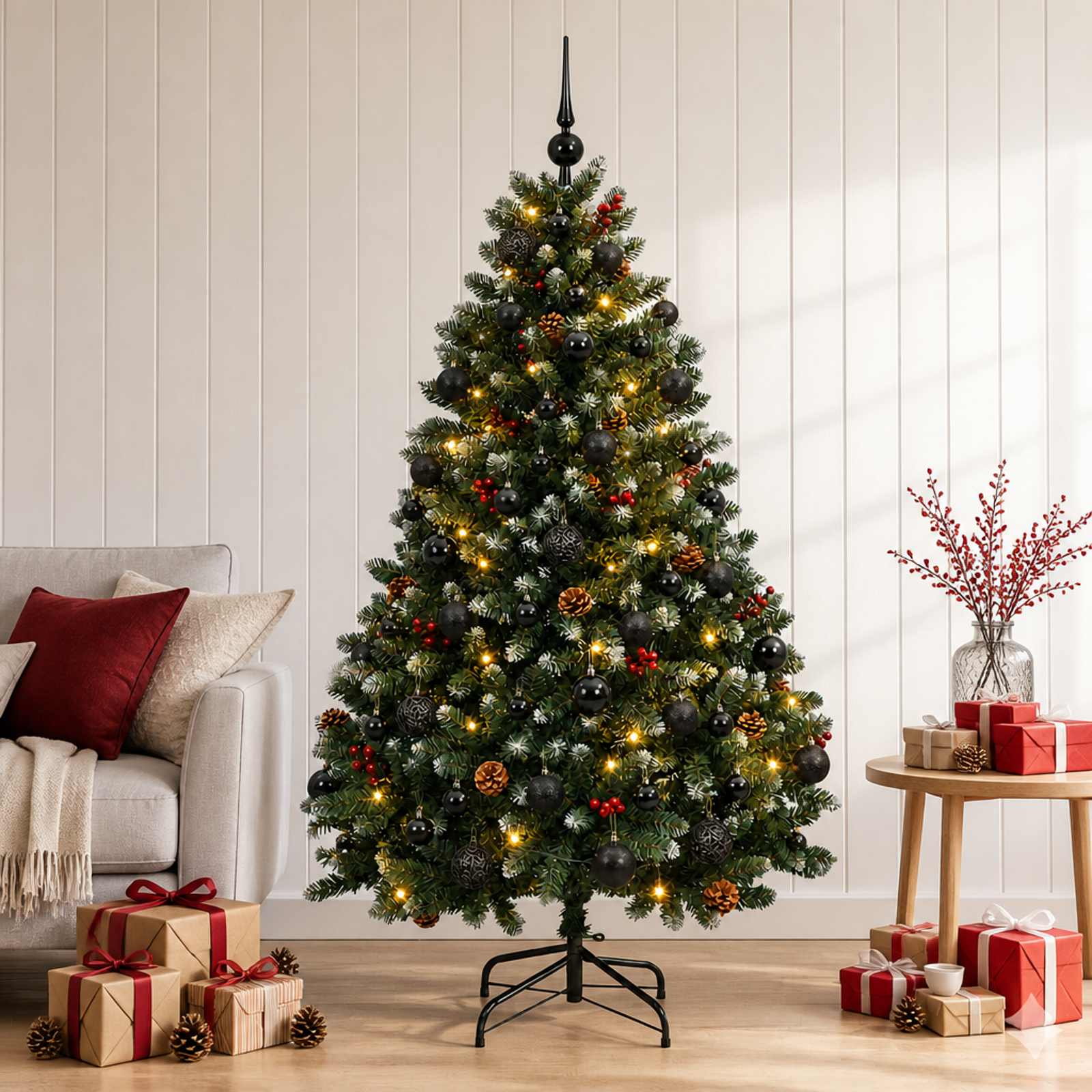 Umetno božično drevesce, zeleno, z okraski 150 cm 150 LED