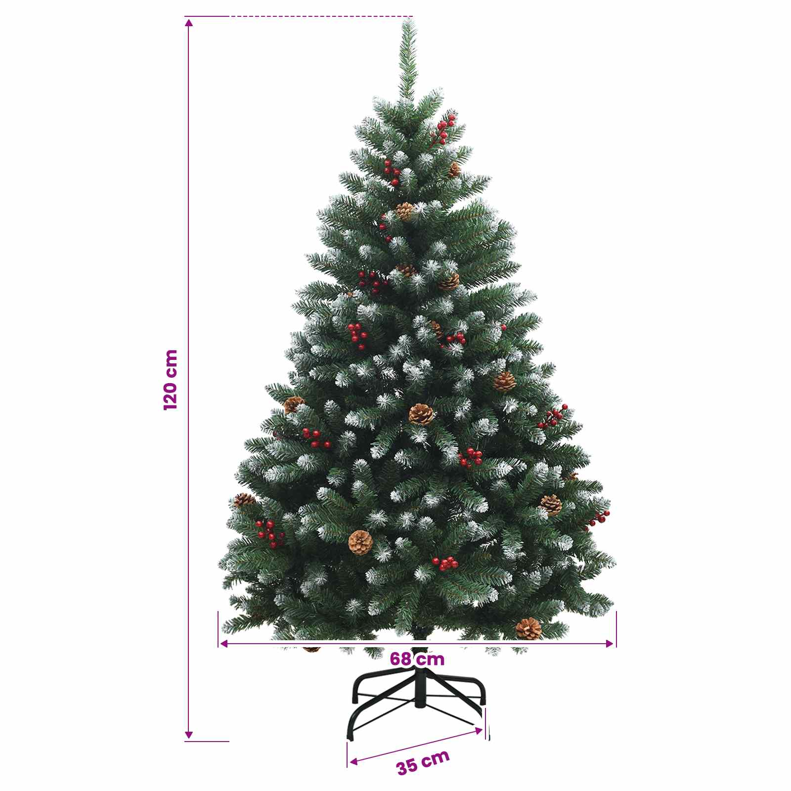 Artificial Christmas Tree with Bauble 150 LEDs size guide