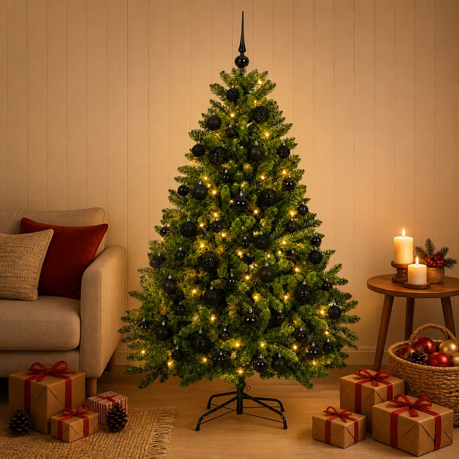 vidaXL Kunstigt lysegrønt juletræ med julekugle 120 cm 150 LED'er