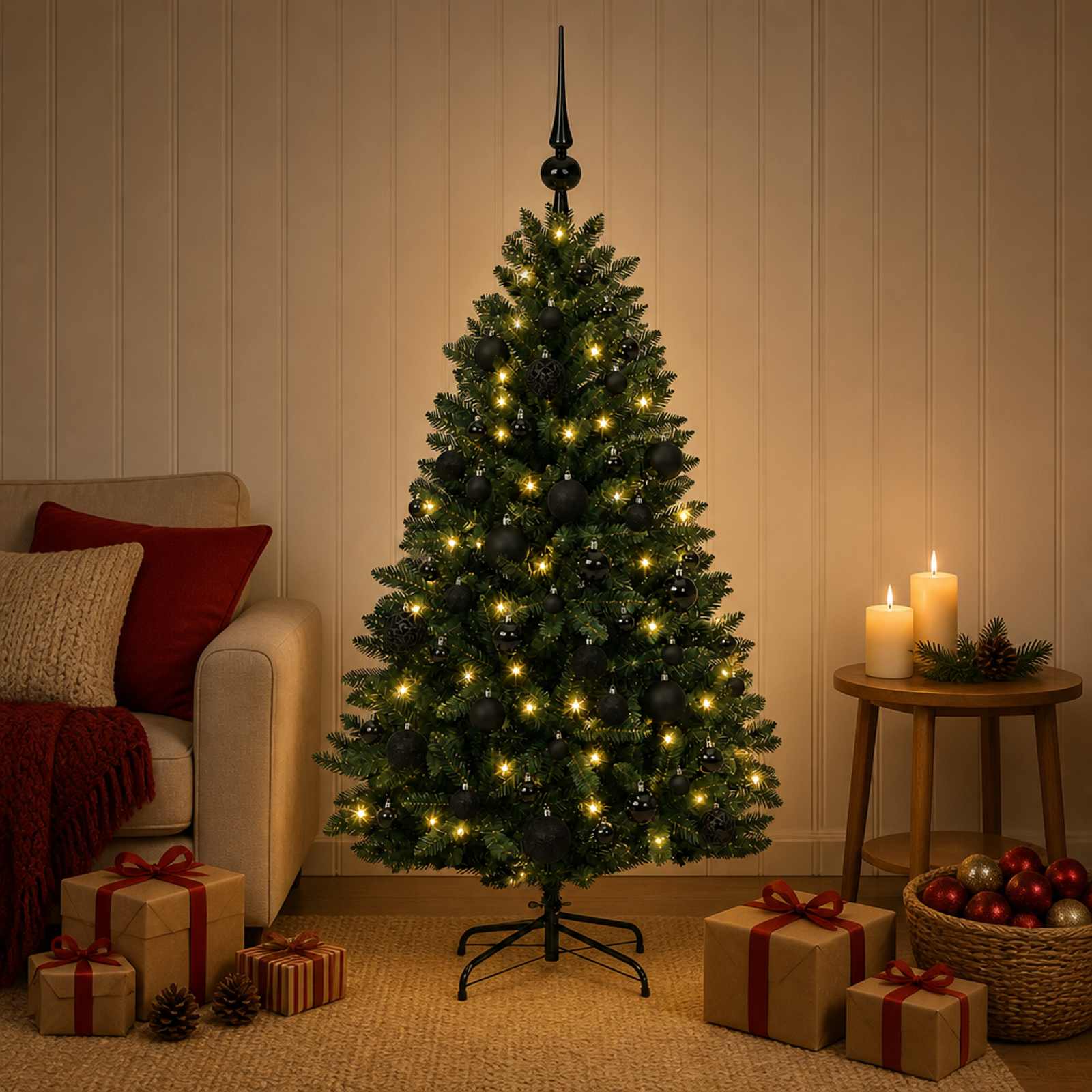 vidaXL Künstlicher Weihnachtsbaum Dunkelgrün mit Kugeln 150 cm