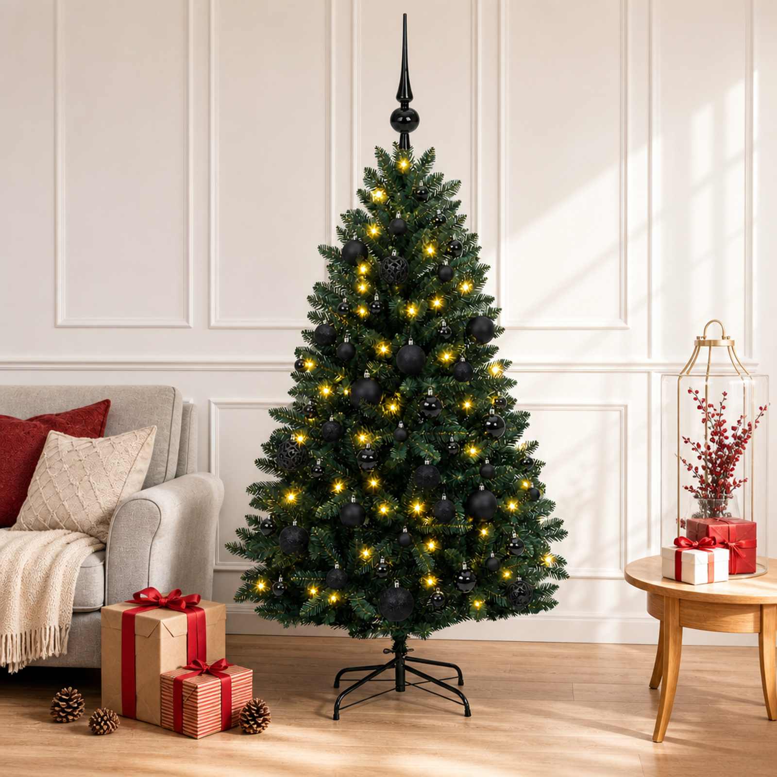 vidaXL Künstlicher Weihnachtsbaum Dunkelgrün mit Kugeln 150 cm – Bild 3