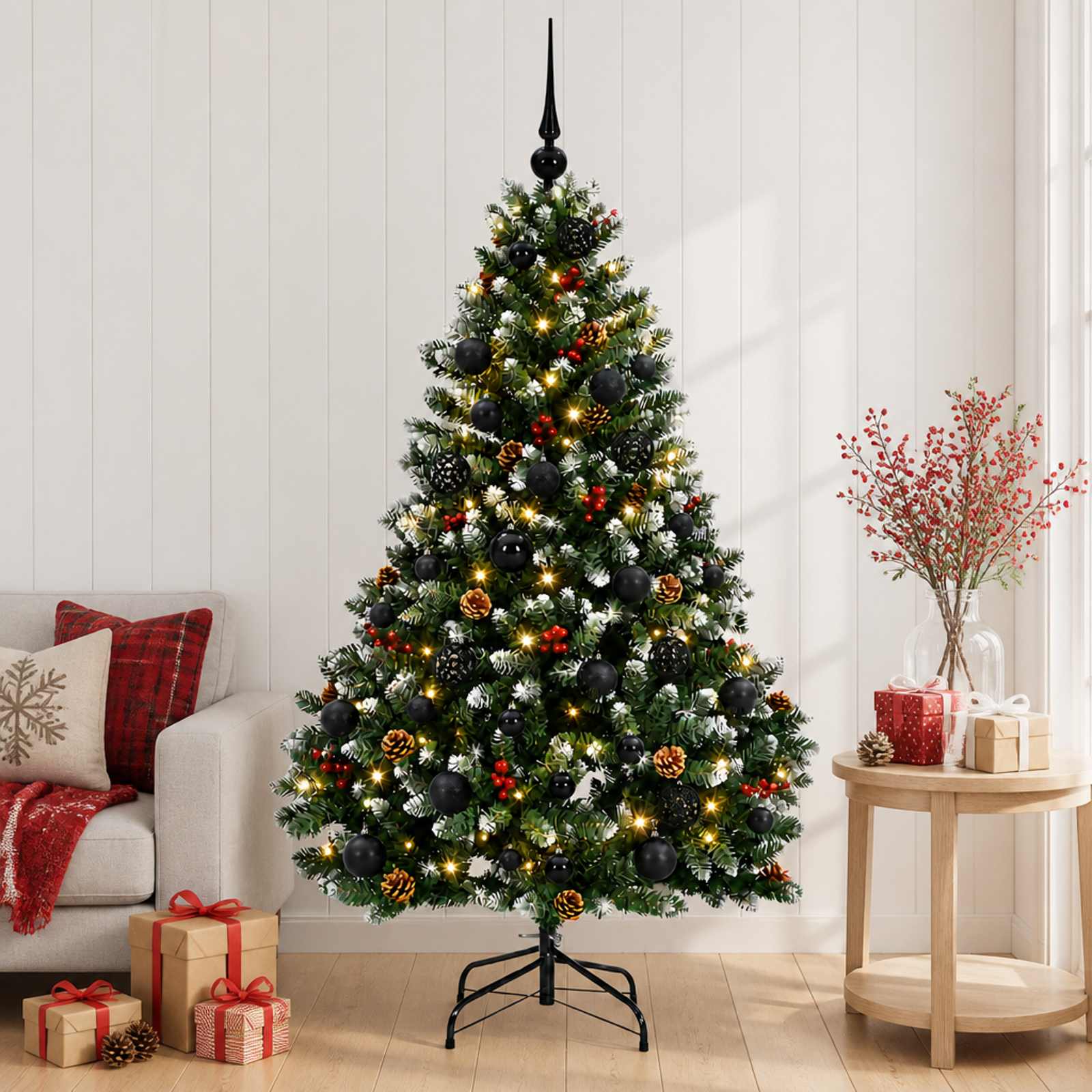 vidaXL Kunstkerstboom groen met kerstbal 180 cm 300 LED's Warmwit, foto 2