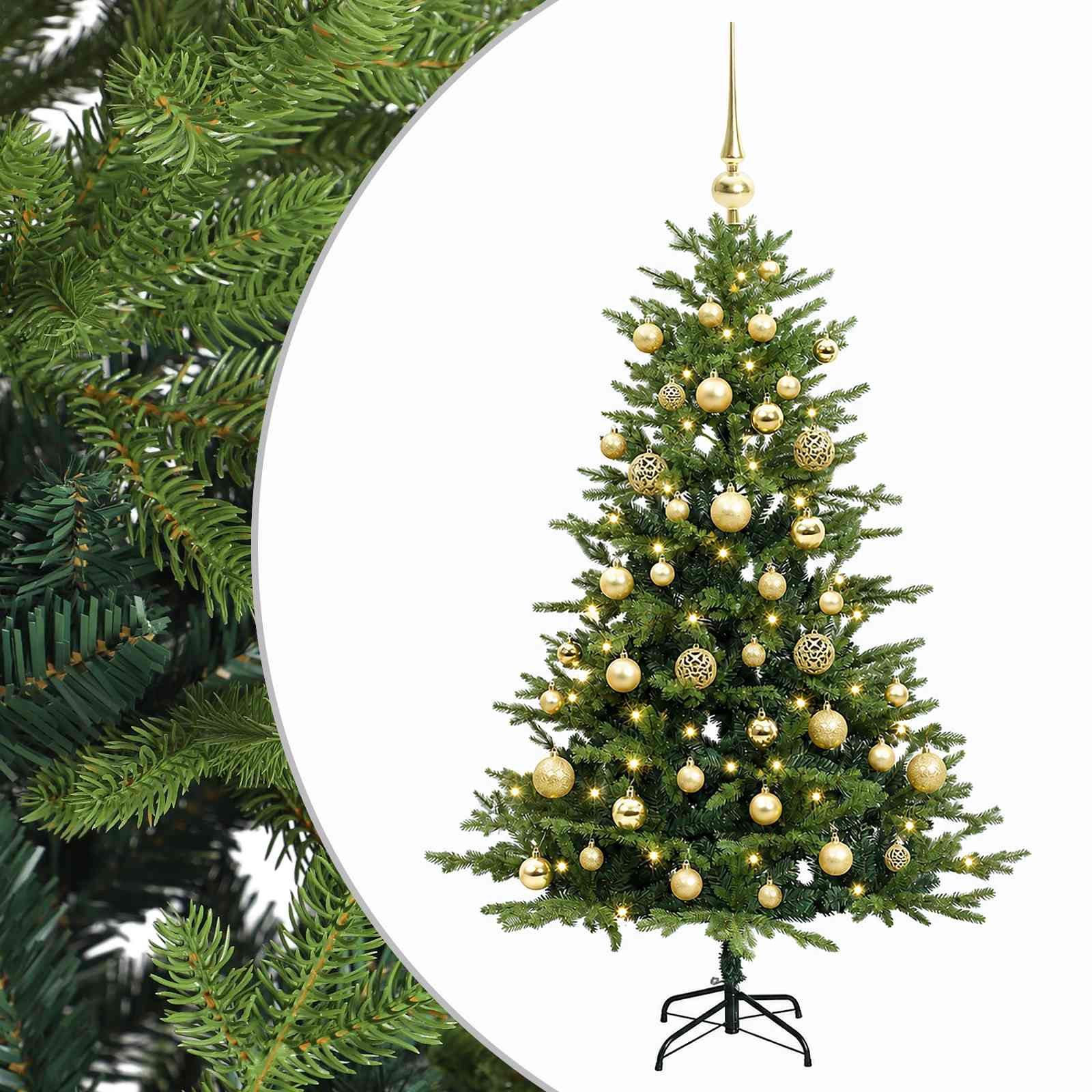 vidaXL Umelý vianočný stromček s vianočnými guľami 150 cm 150 LED
