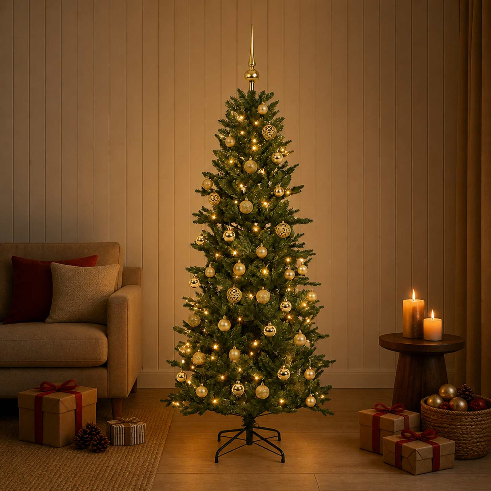 Umetna božična jelka z bučko 150 cm 150 LED Toplo bela