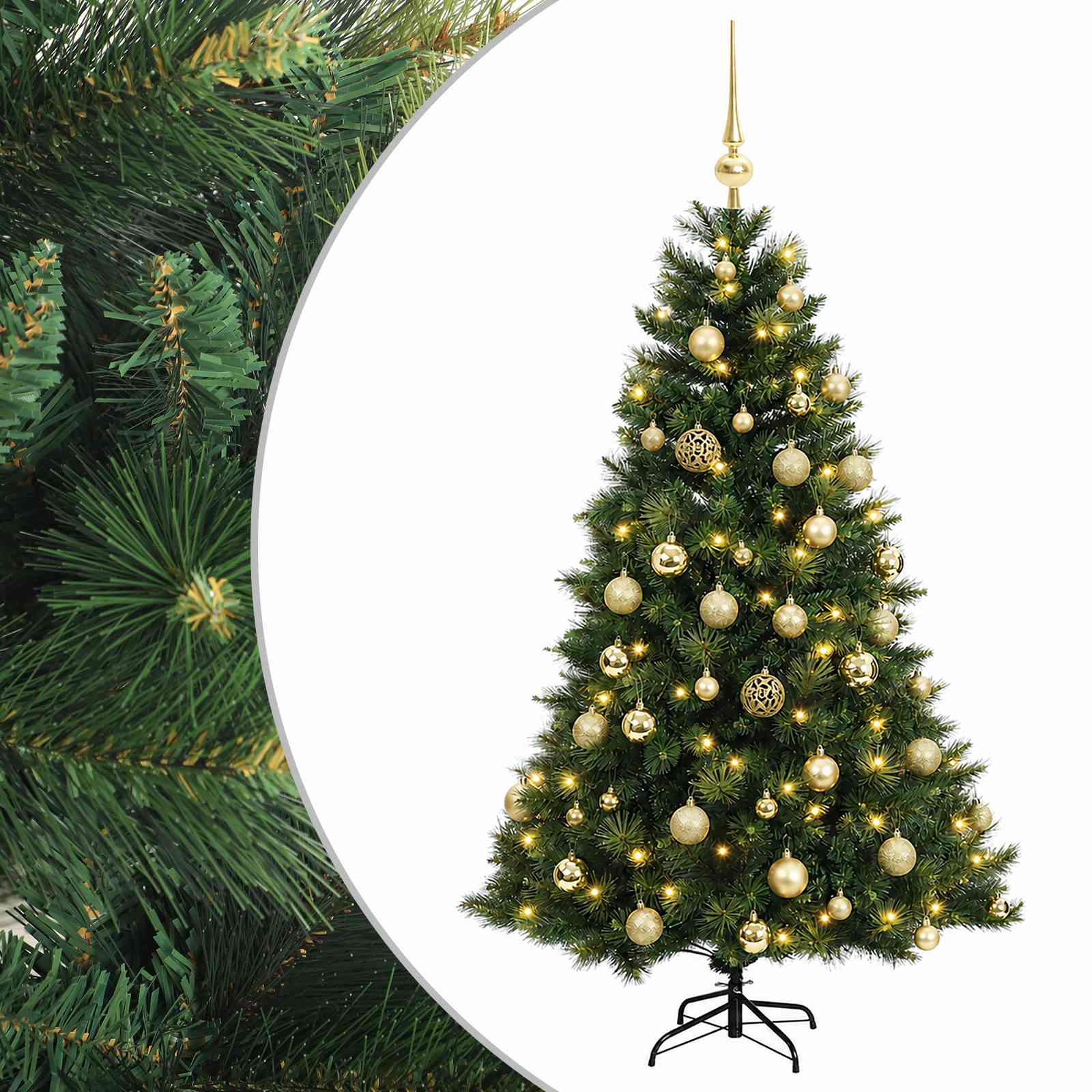 vidaXL Umelý vianočný stromček s vianočnými guľami 150 cm 150 LED