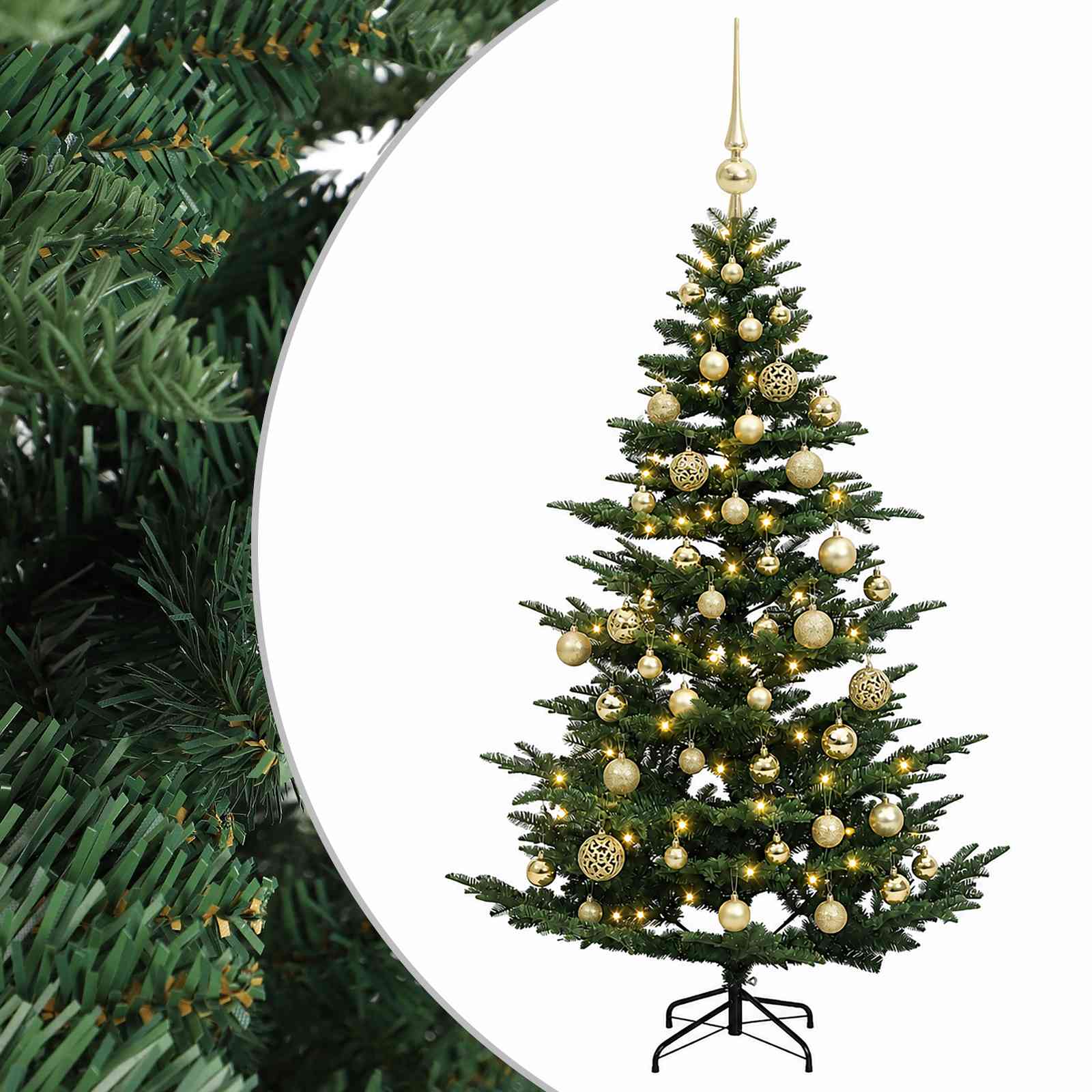 vidaXL Umelý vianočný stromček s vianočnými guľami 150 cm 150 LED