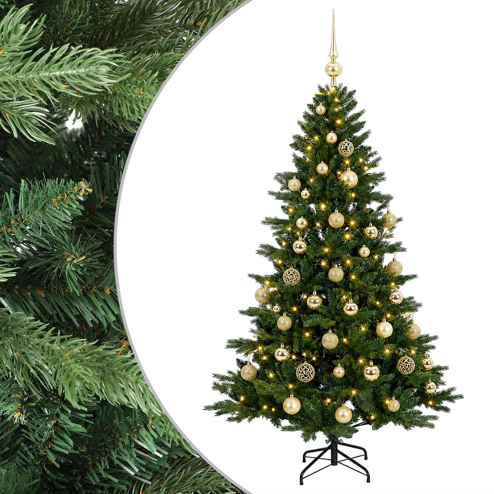 vidaXL Umelý vianočný stromček s vianočnými guľami 150 cm 150 LED