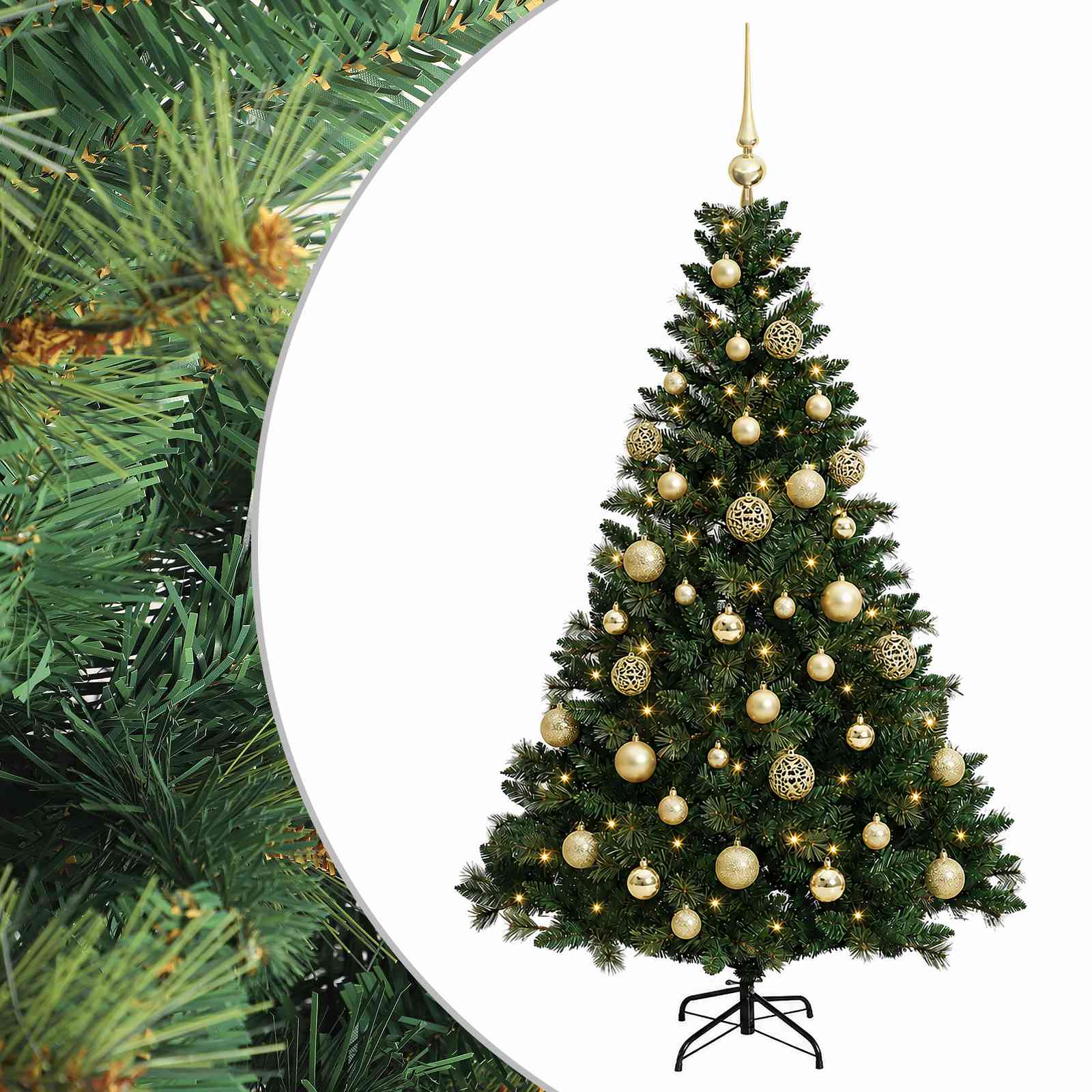 Umjetno božično drevo z okrasnimi kroglami 120 cm 150 LED