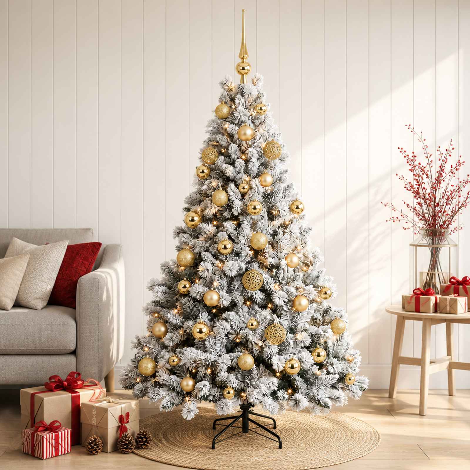 vidaXL Kunstig juletre med kuler 120 cm 150 LED-lys Varmhvit