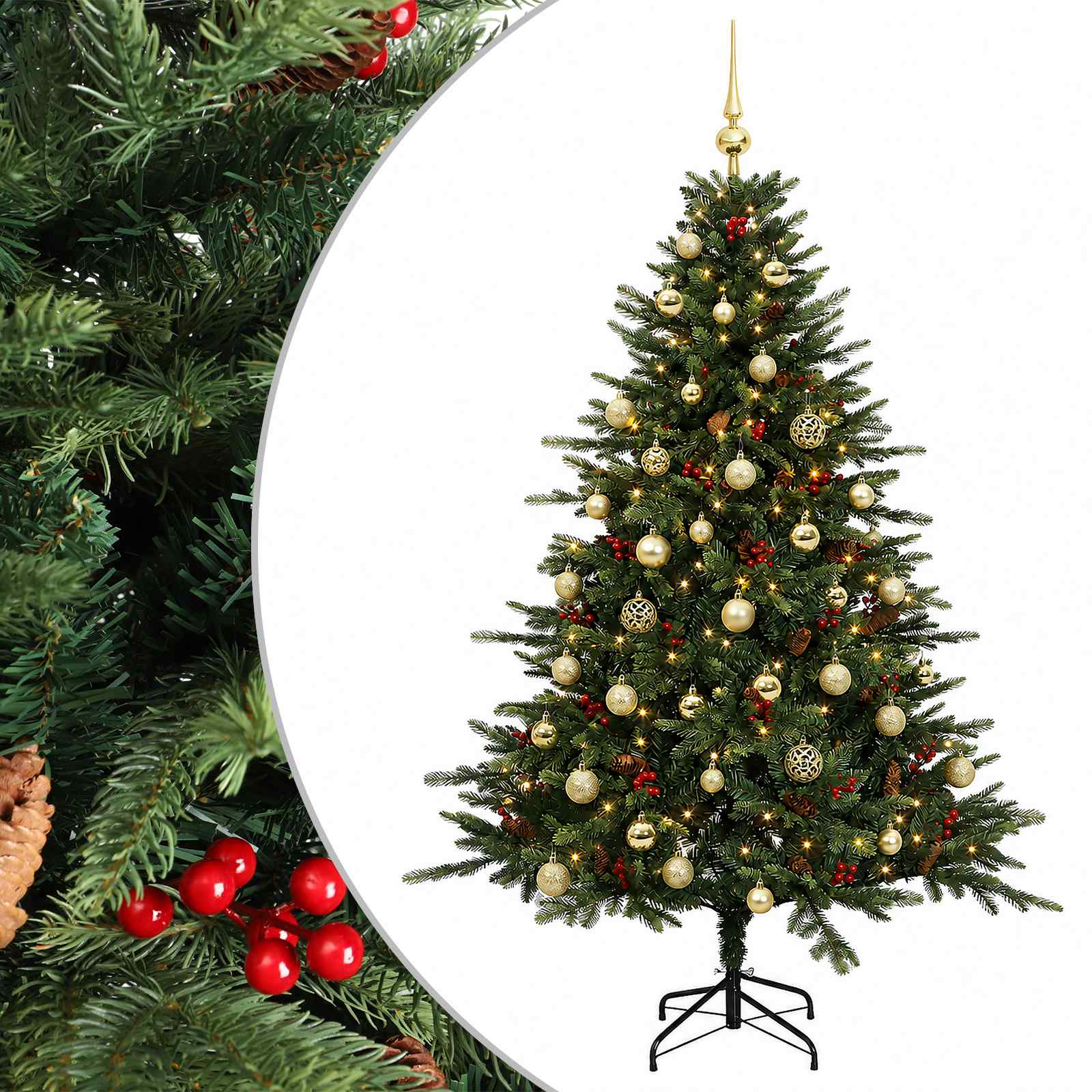 vidaXL Umelý vianočný stromček s vianočnými guľami 120 cm 150 LED