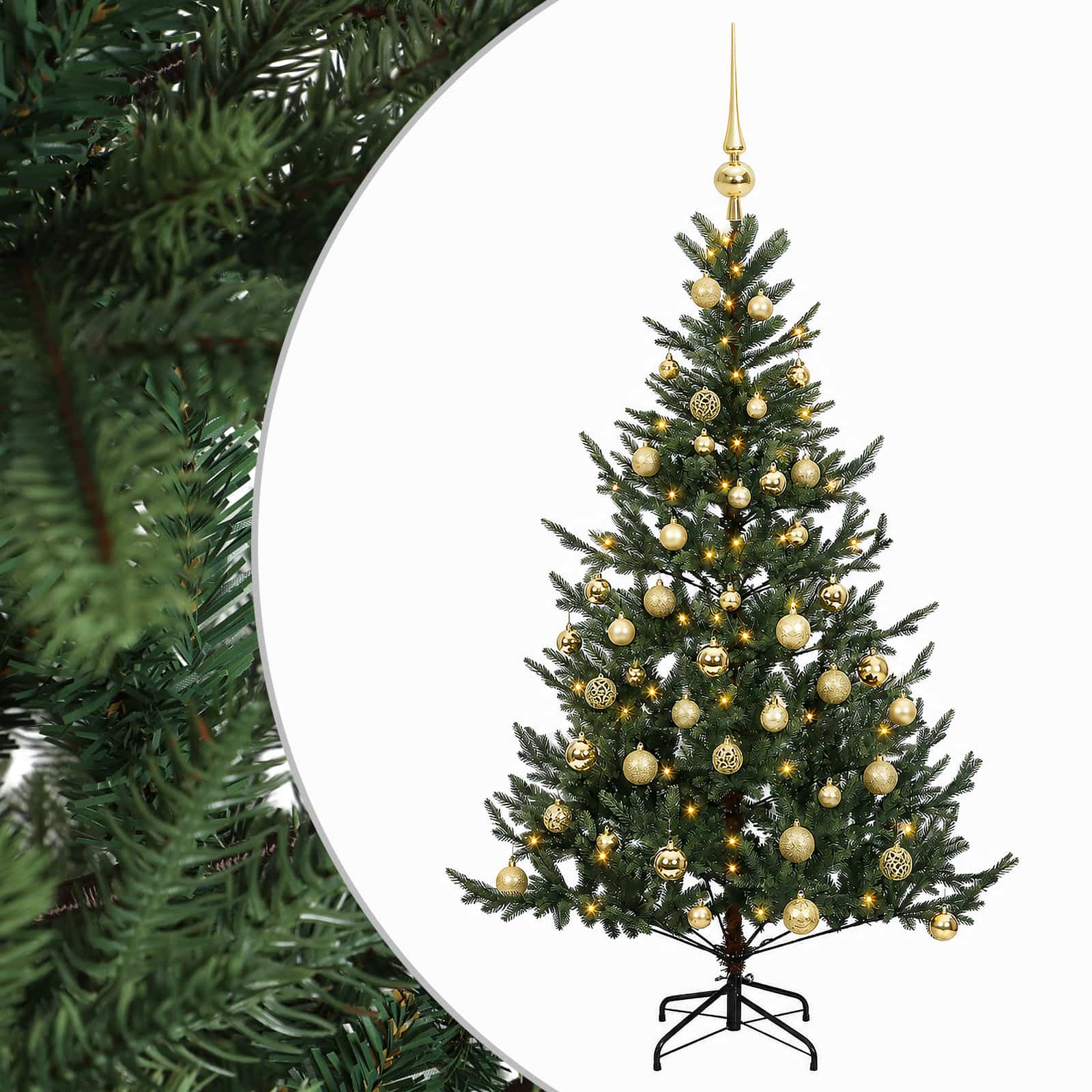vidaXL Umelý vianočný stromček s vianočnými guľami 150 cm 150 LED