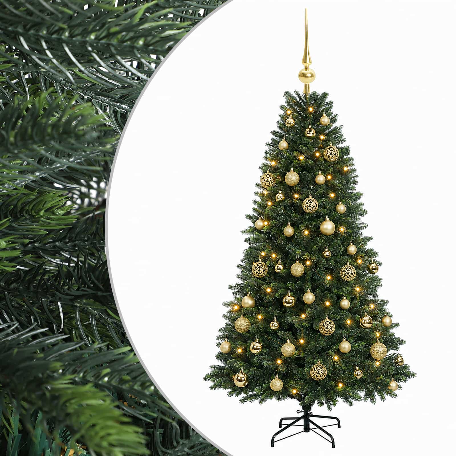 vidaXL Umelý vianočný stromček s guľami 150 cm 150 LED Teplá biela