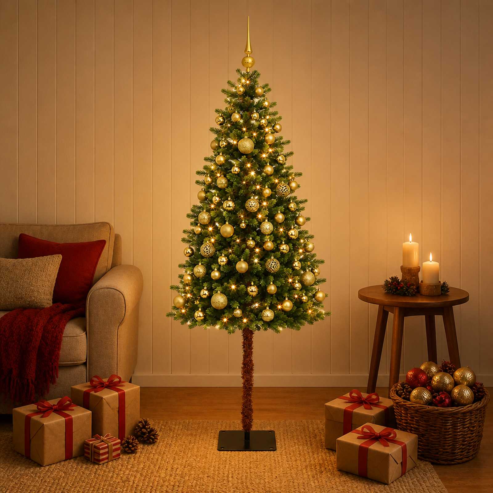 Umjetno božično drevo z okrasnimi kroglami 180 cm 300 LED