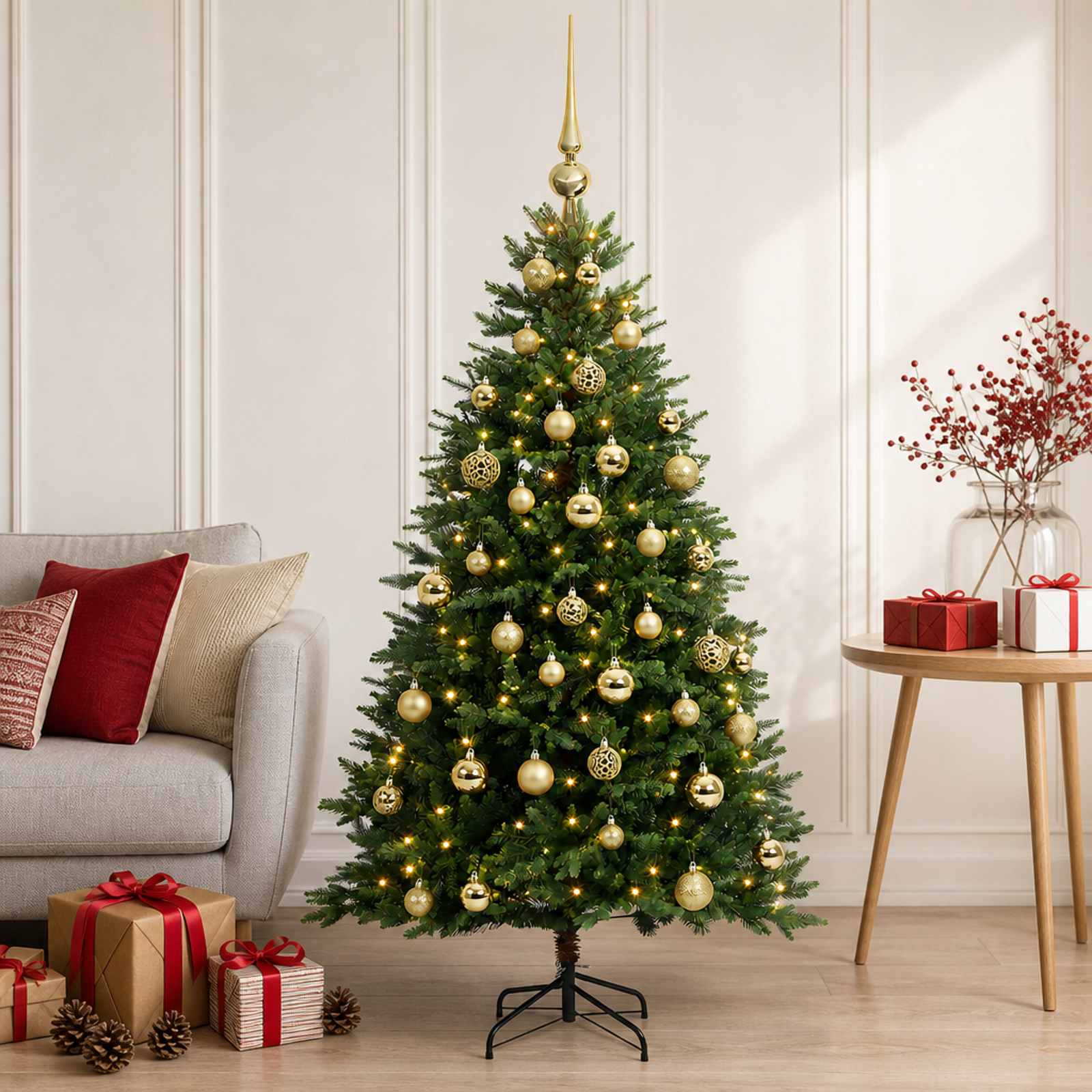 Umjetno božično drevo z okrasnimi kroglami 150 cm 150 LED
