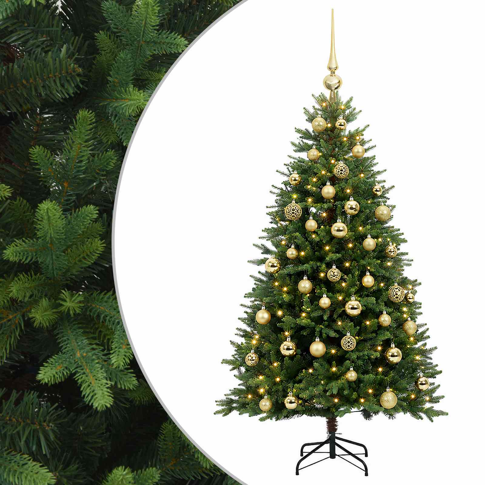 Umjetno božično drevo z okrasnimi kroglami 150 cm 150 LED
