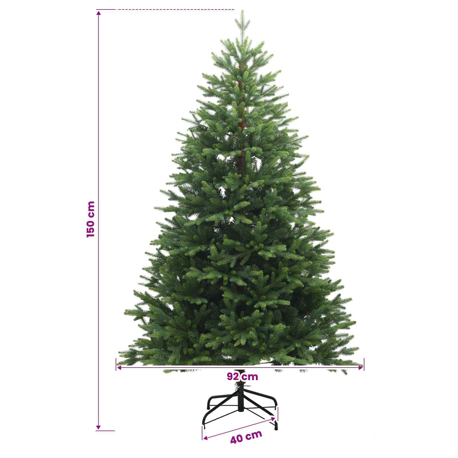 Umjetno božično drevo z okrasnimi kroglami 150 cm 150 LED