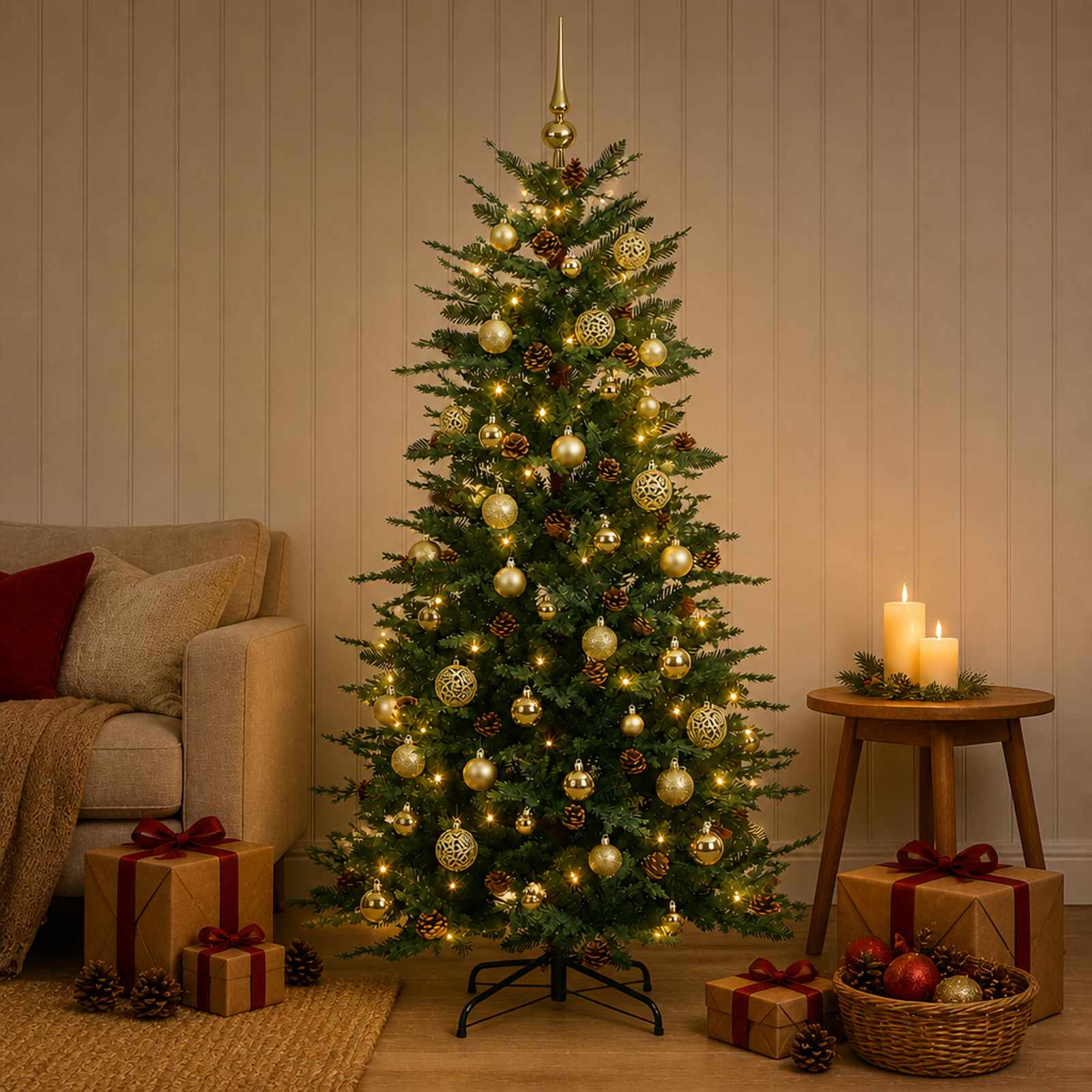 Umetno Zložljivo Božično Drevo 150 cm 150 LED Toplo bela