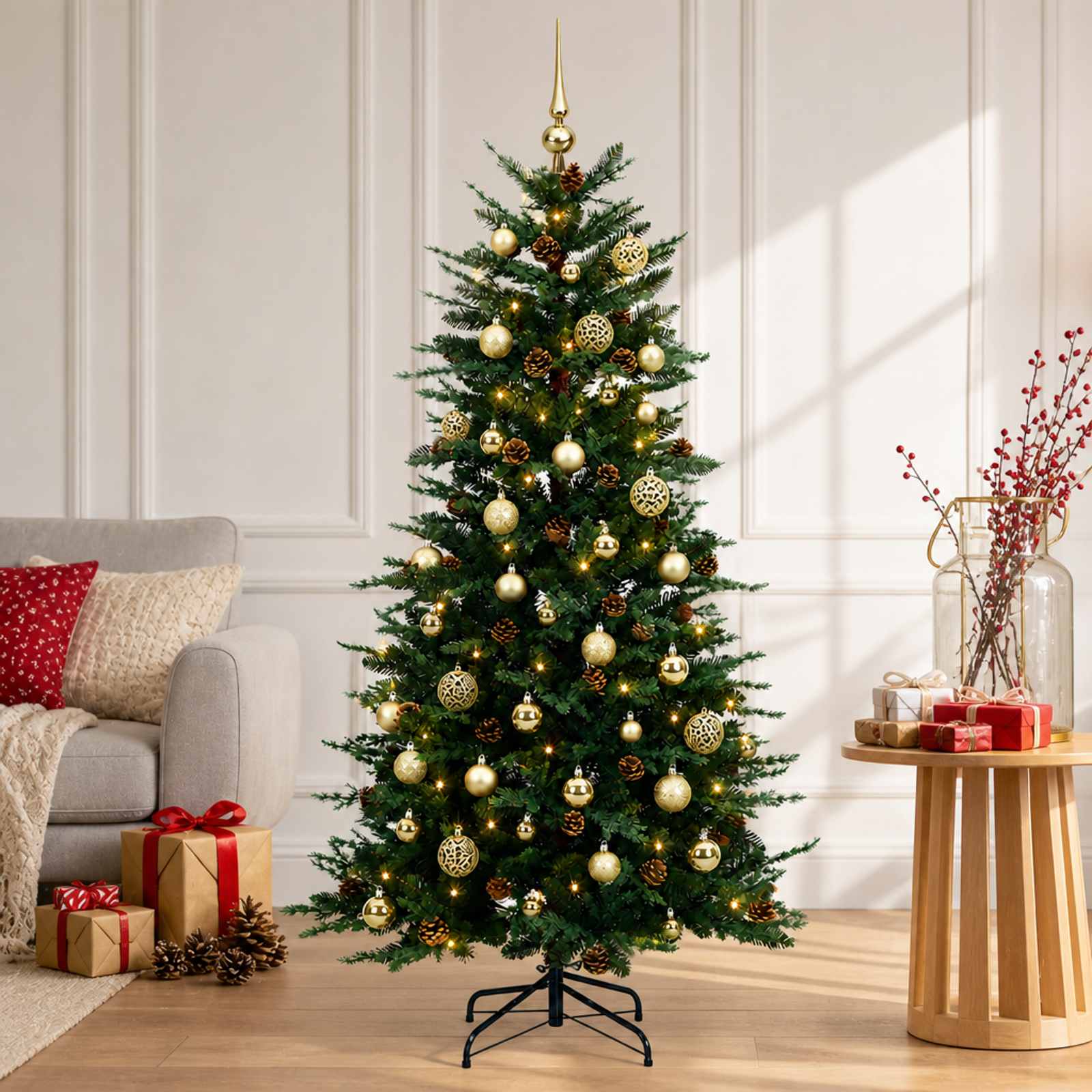 Umetno Zložljivo Božično Drevo 150 cm 150 LED Toplo bela