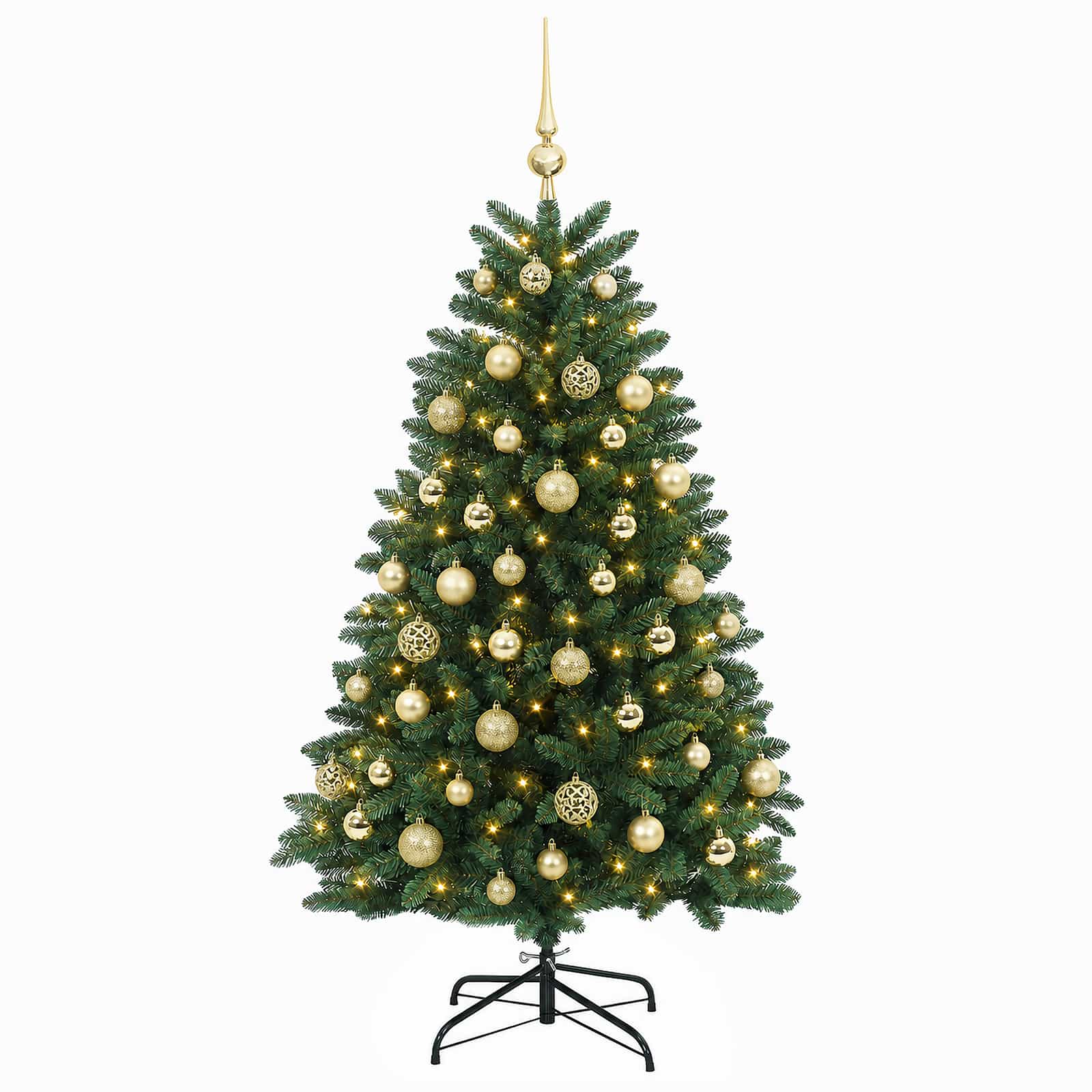 vidaXL Kunstkerstboom middengroen met kerstbal 150 cm 150 LED's groen, foto 4