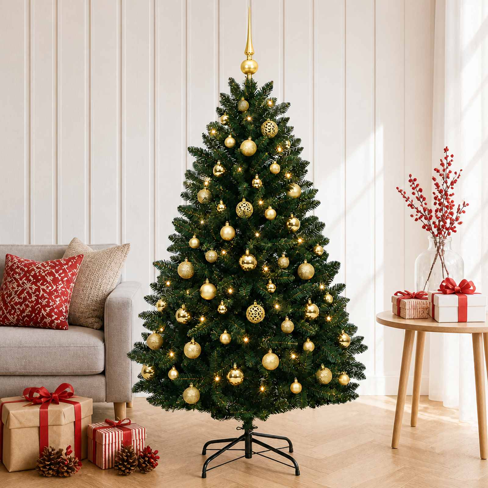 vidaXL Kunstkerstboom donkergroen met kerstballen 120 cm 150 LED's groen, foto 2