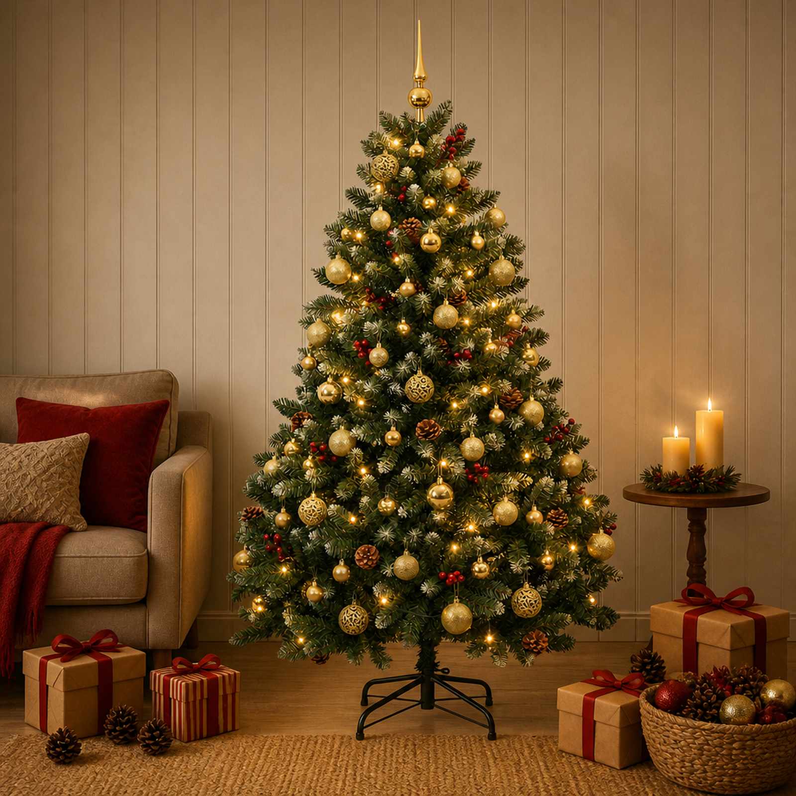 Umetno božično drevesce zeleno z okraski 150 cm 150 LED