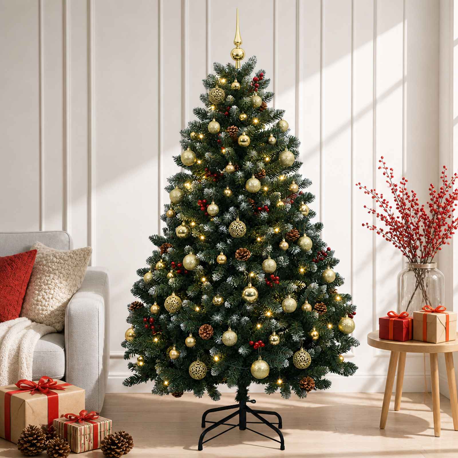 Umetno božično drevesce zeleno z okraski 150 cm 150 LED
