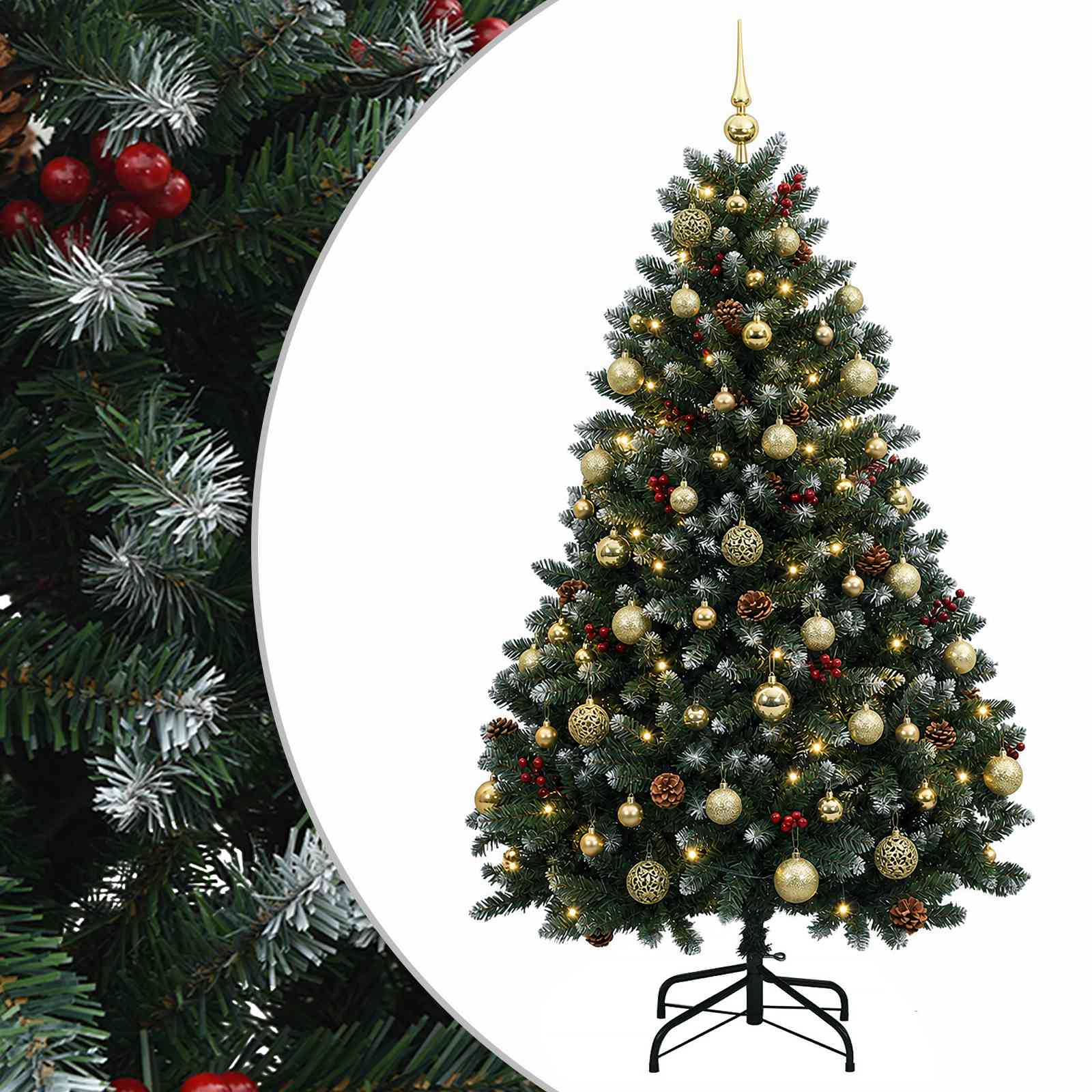 Umetno božično drevesce zeleno z okraski 150 cm 150 LED