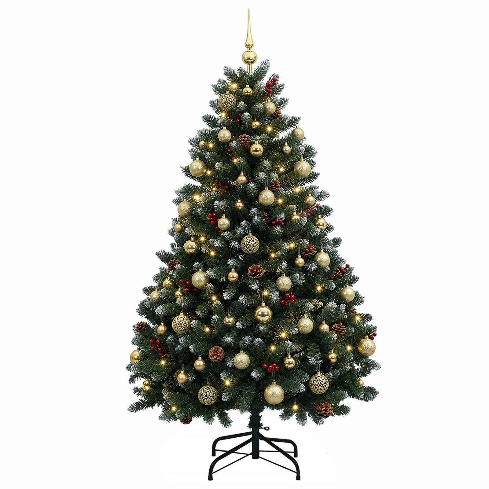 vidaXL Kunstkerstboom groen met kerstballen 150 cm 150 LED's Warmwit, foto 4
