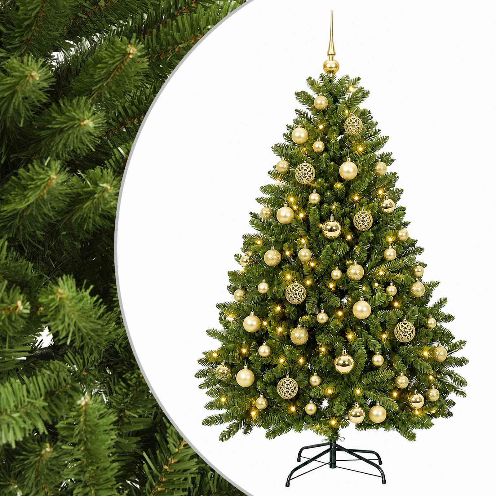 vidaXL Umelý vianočný stromček svetlozelený s guľami 120 cm 150 LED