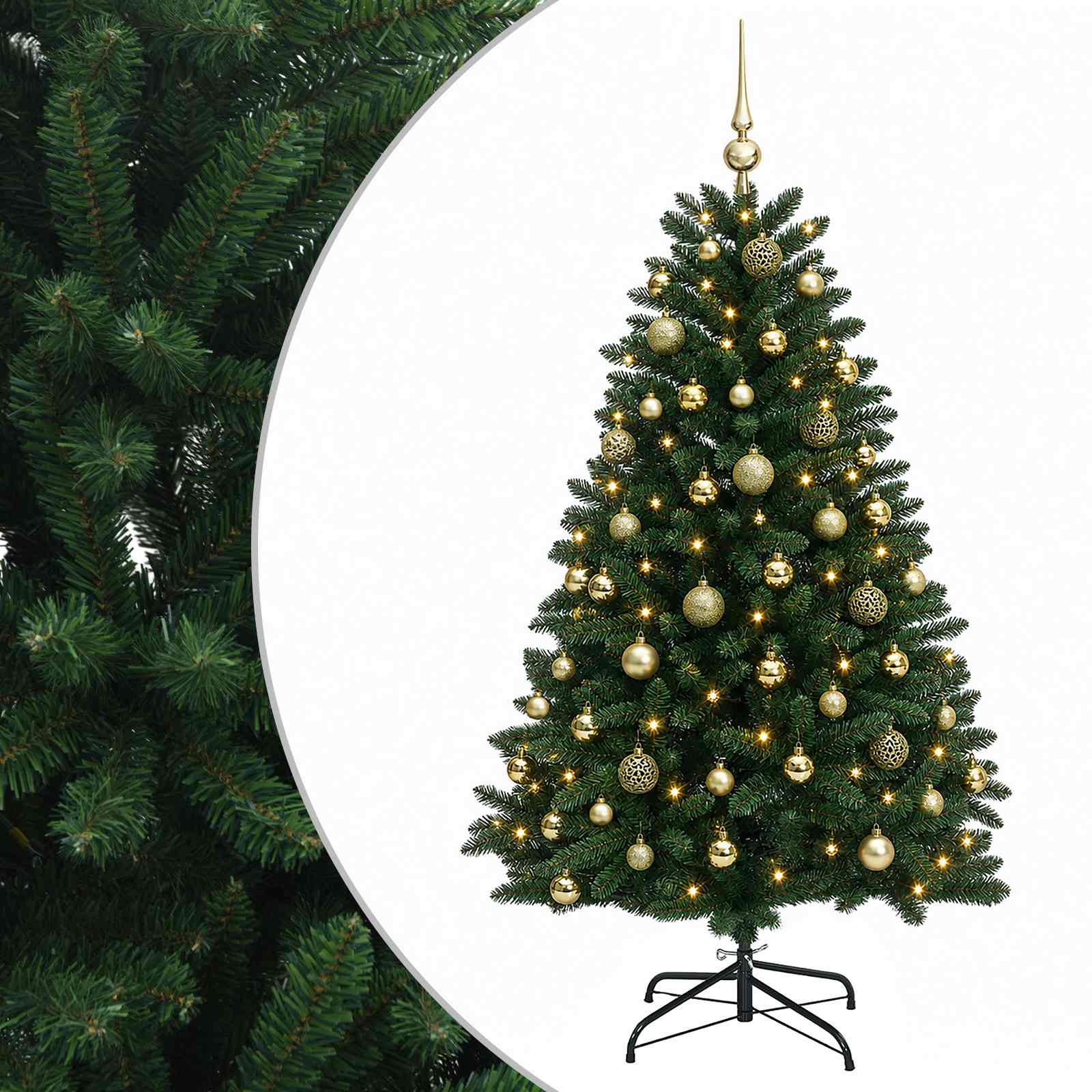 vidaXL Kunstkerstboom middengroen met kerstbal 150 cm 150 LED's groen, foto 3