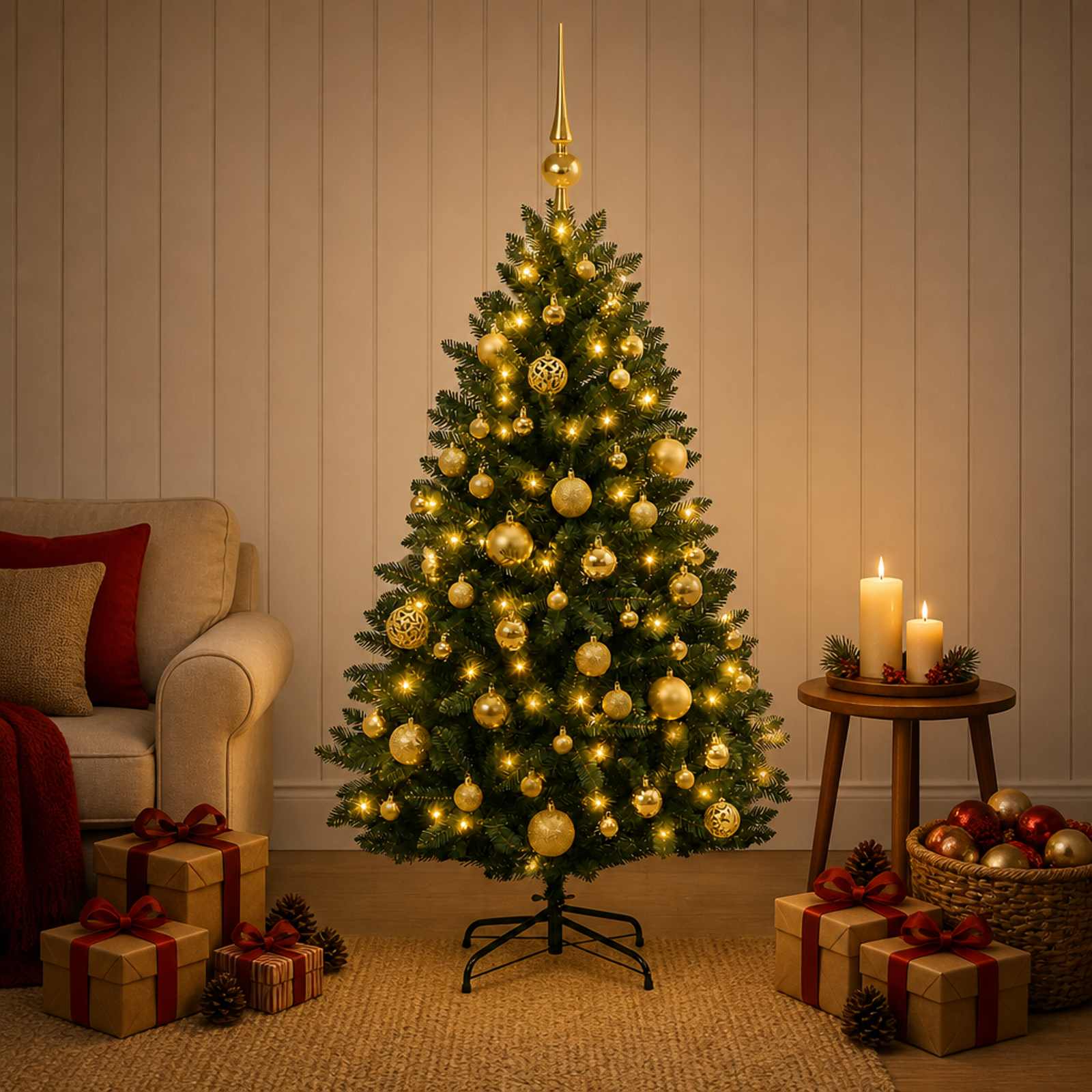 vidaXL Kunstkerstboom donkergroen met kerstballen 120 cm 150 LED's groen, foto 2