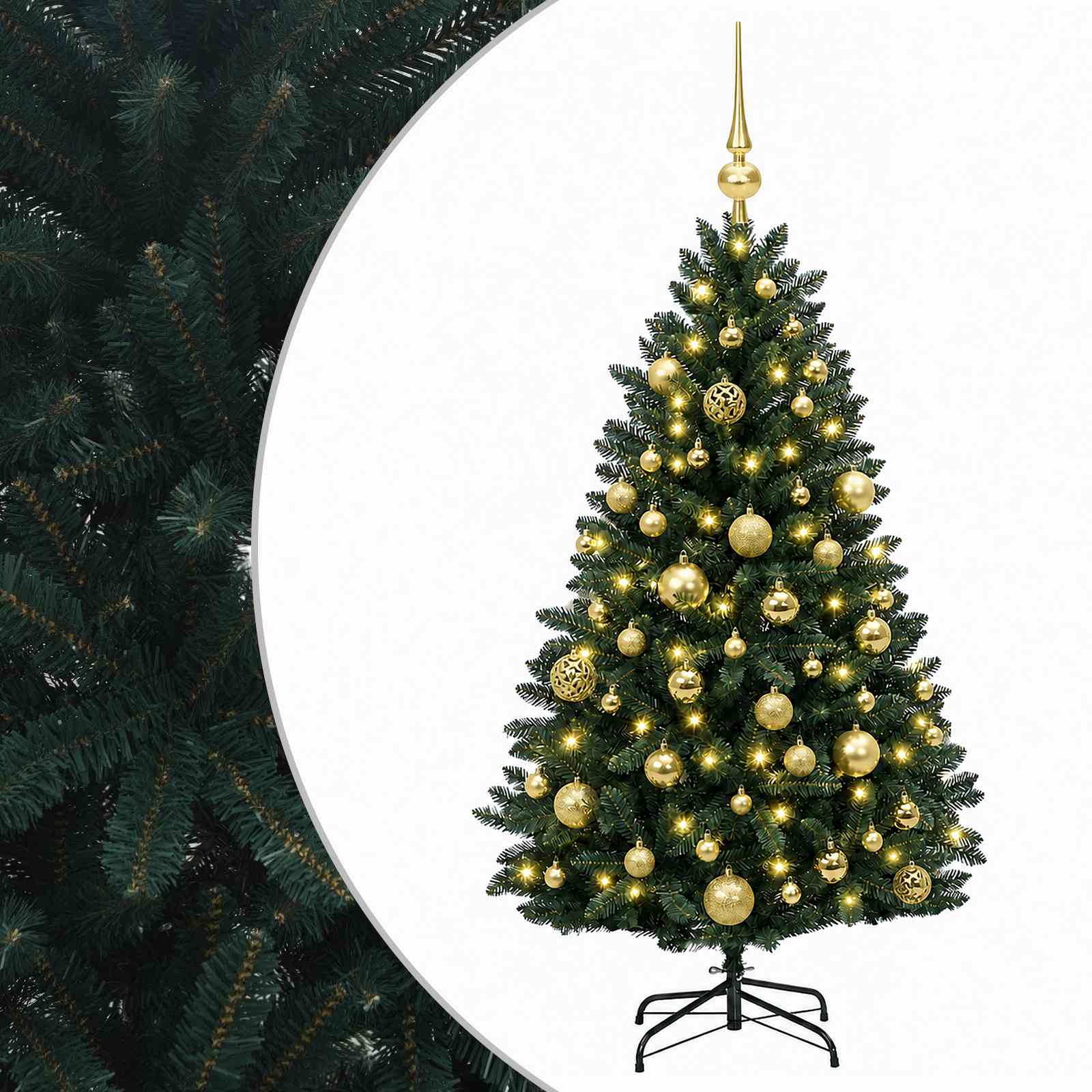 vidaXL Kunstkerstboom donkergroen met kerstballen 120 cm 150 LED's groen, foto 3