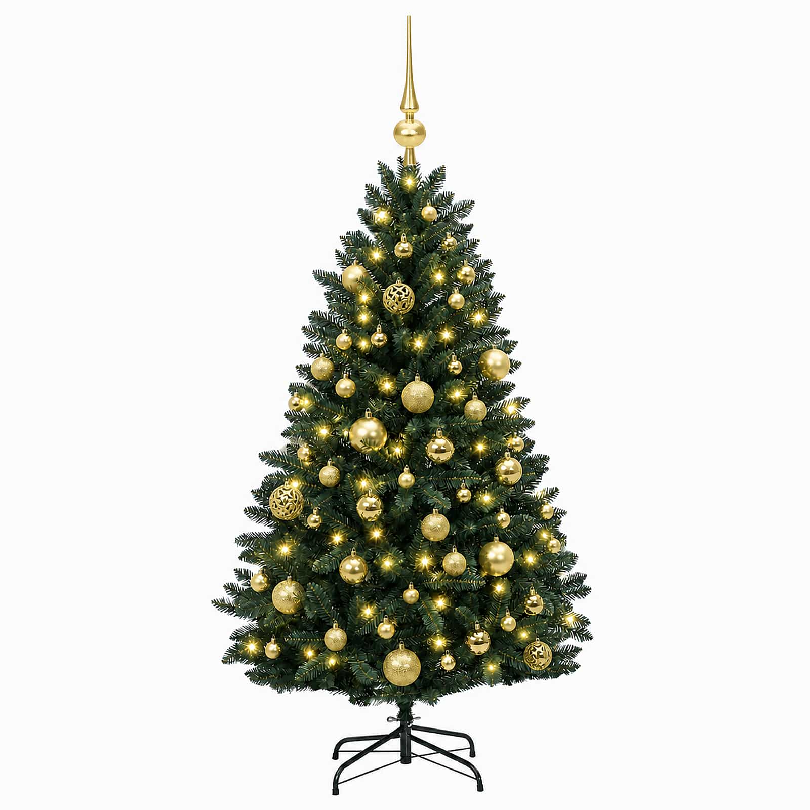 vidaXL Kunstkerstboom donkergroen met kerstballen 120 cm 150 LED's groen, foto 4