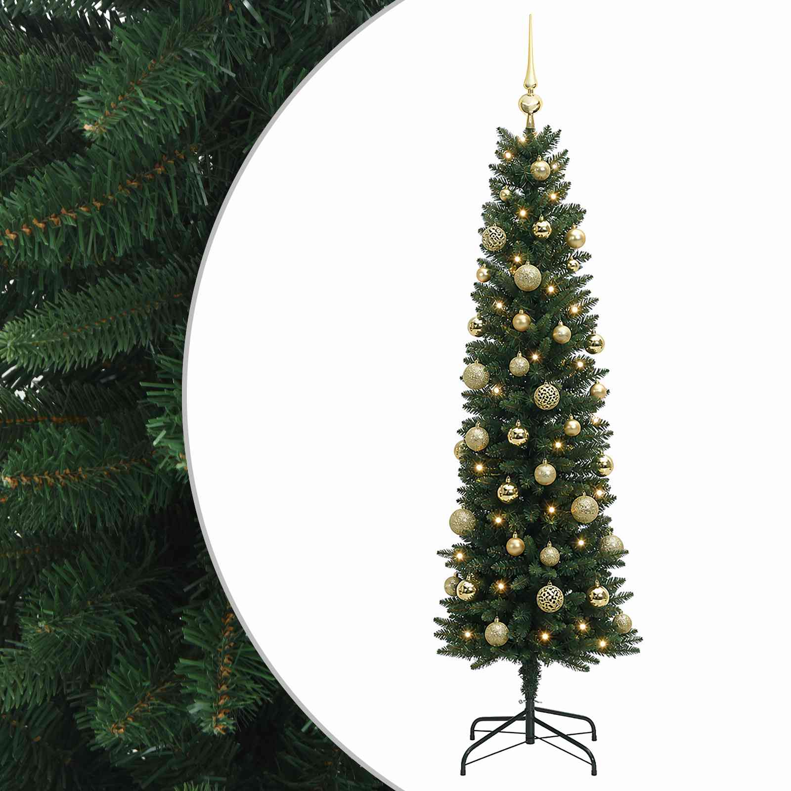 vidaXL Umelý štíhly vianočný stromček s vianočnou guľou 120 cm 150 LED