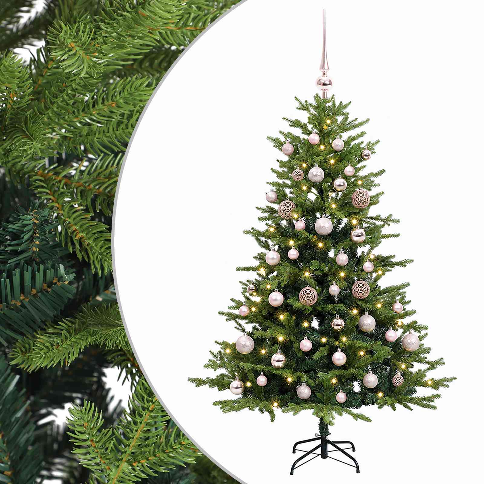 Umjetno božično drevo z okrasnimi kroglami 150 cm 150 LED