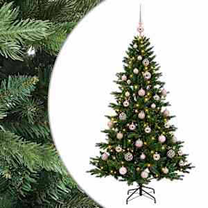 vidaXL Kunstkuusk koos j&otilde;ulukuuliga 120 cm 150 LED-i Soe valge