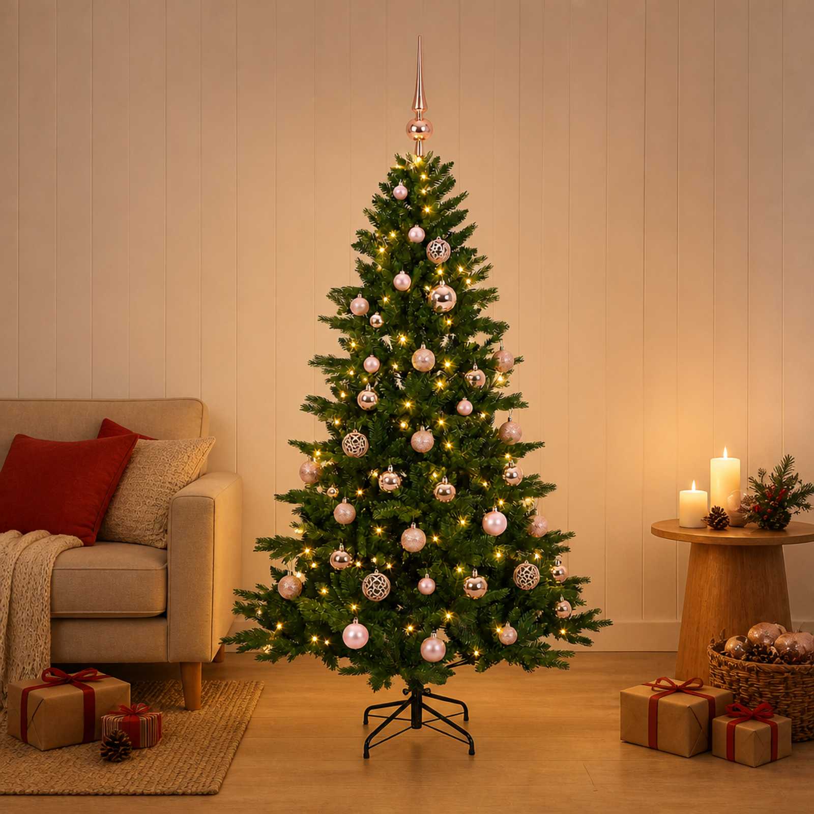 Umetna božična jelka z bučko 120 cm 150 LED Toplo bela