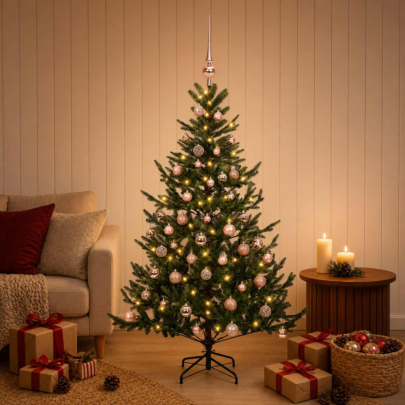 Umetna božična jelka z bučko 120 cm 150 LED Toplo bela