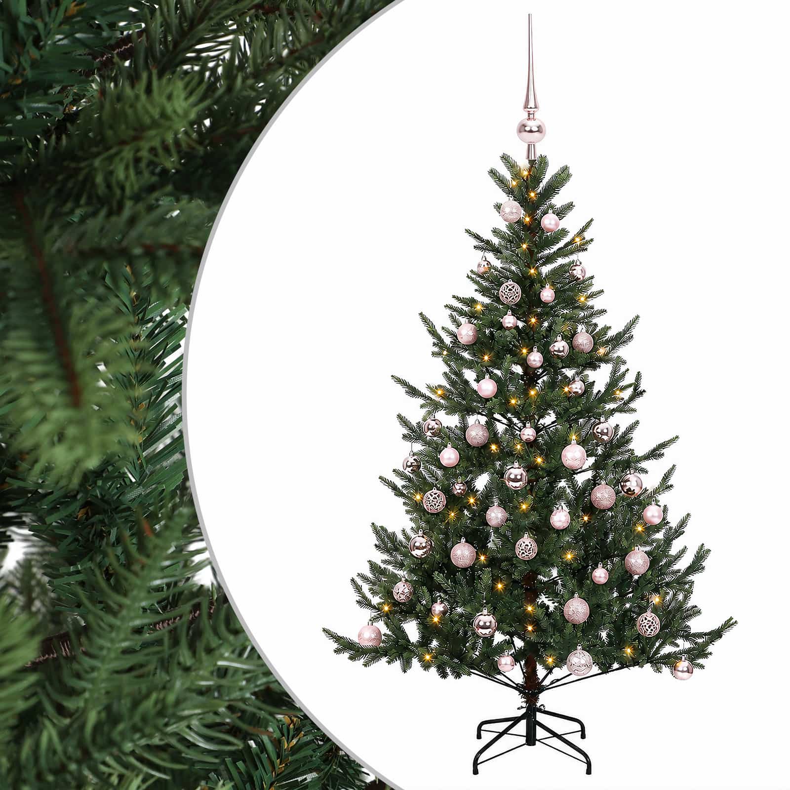 vidaXL Umelý vianočný stromček s vianočnými guľami 150 cm 150 LED