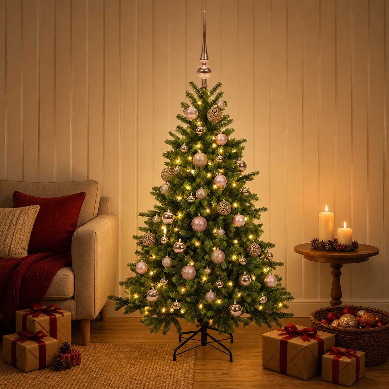 Umetna božična jelka z bučko 150 cm 150 LED Toplo bela