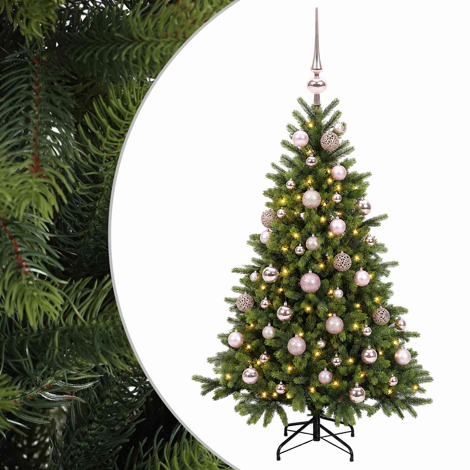 vidaXL Umelý vianočný stromček s vianočnými guľami 150 cm 150 LED