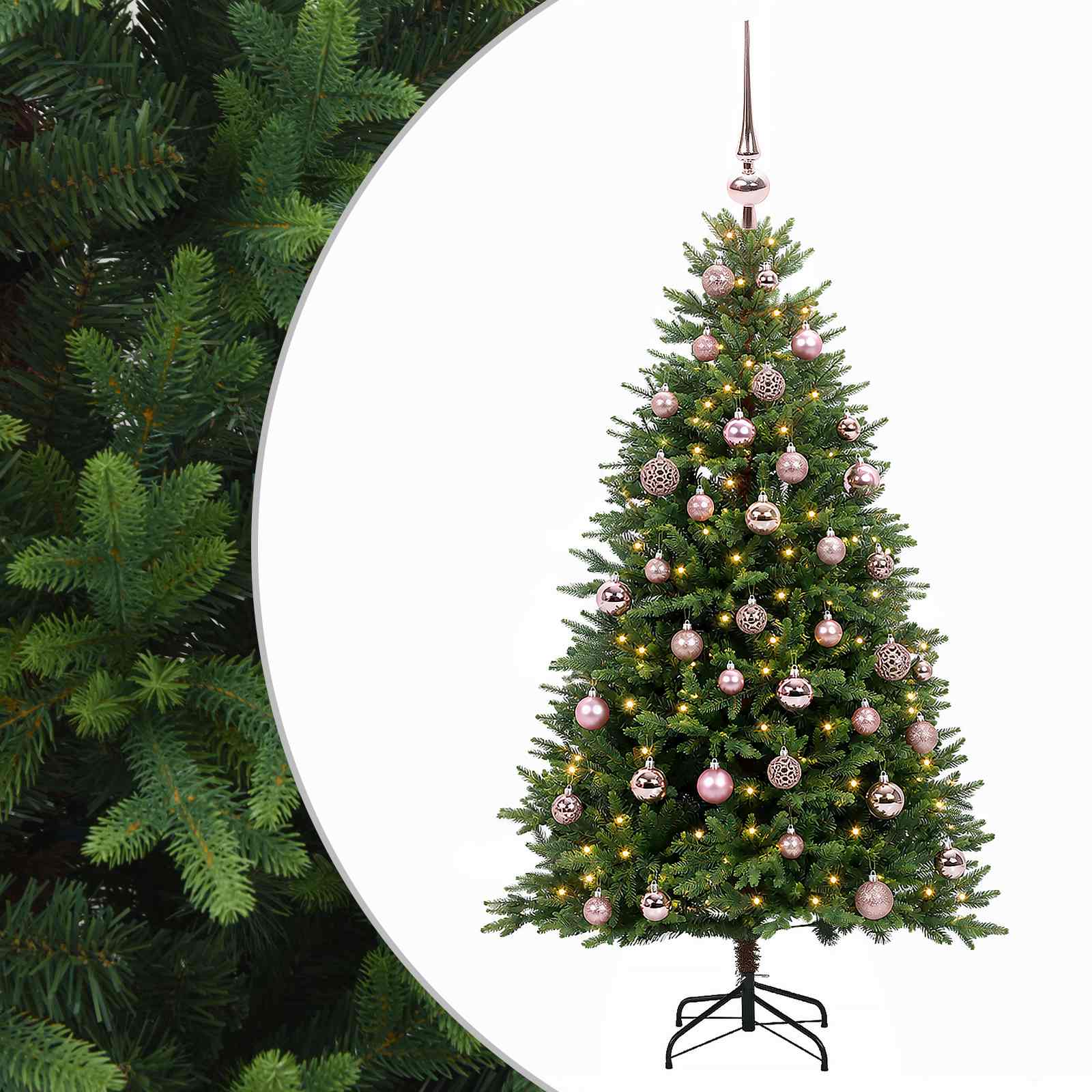 vidaXL Brad de Crăciun artificial cu globuri 150 cm 150 LED-uri
