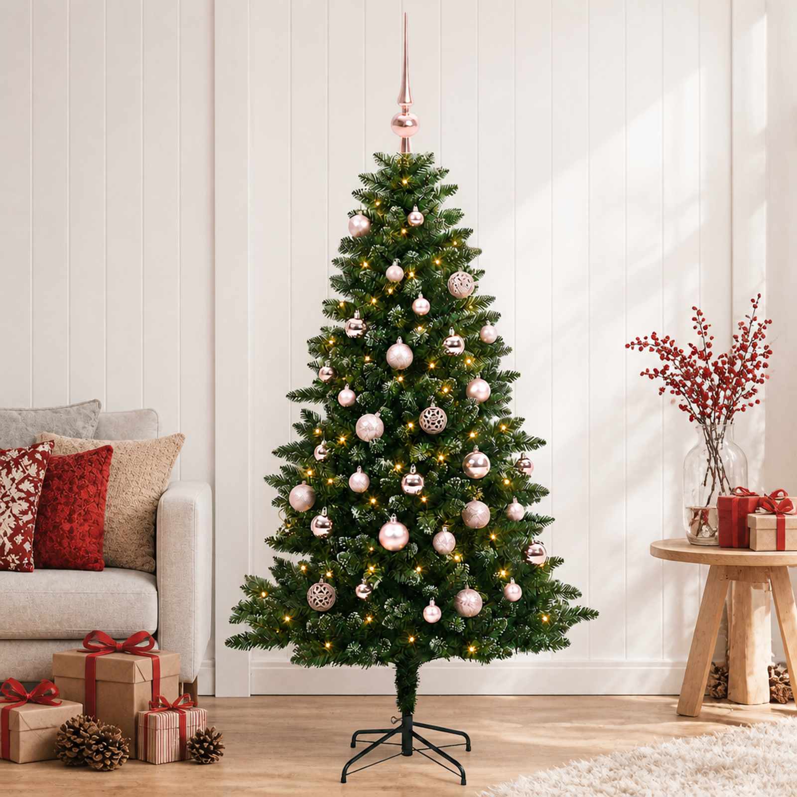 Umjetno božično drevo z okrasnimi kroglami 150 cm 150 LED